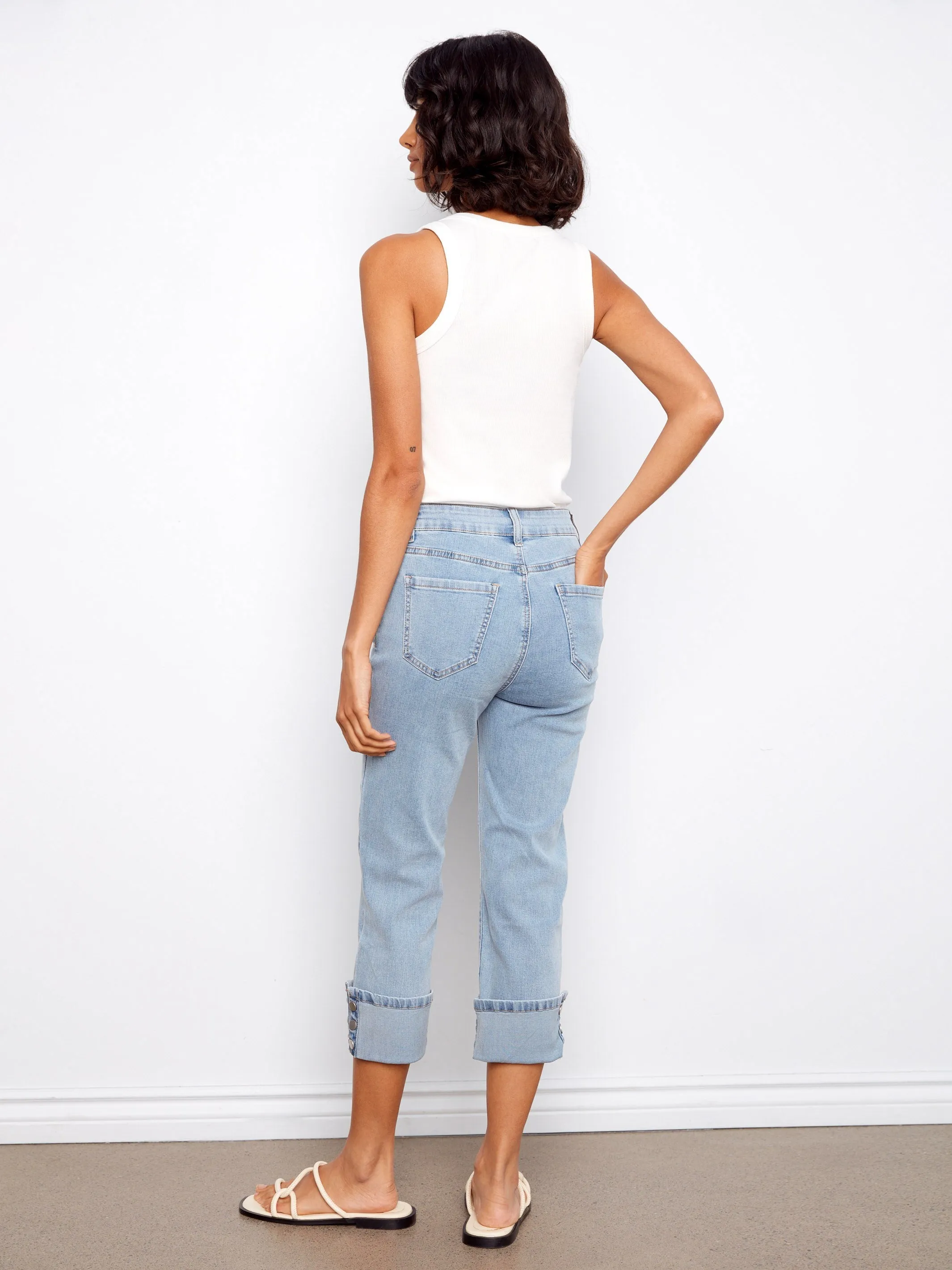 Cropped Jeans With Snap Button Cuff - Light Blue sold by Charlie B product image thumbnail 4