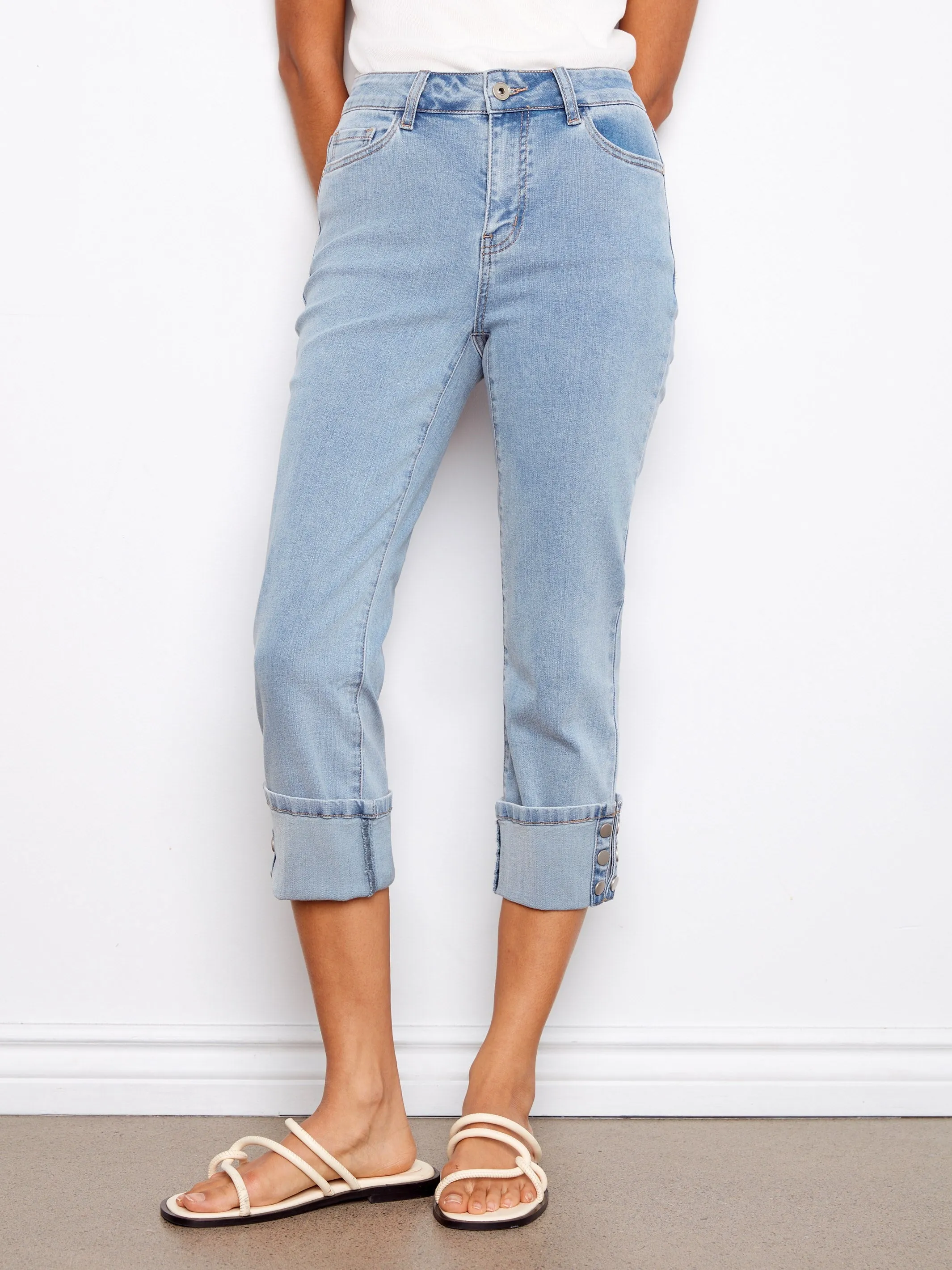 Cropped Jeans With Snap Button Cuff - Light Blue sold by Charlie B product image thumbnail 2