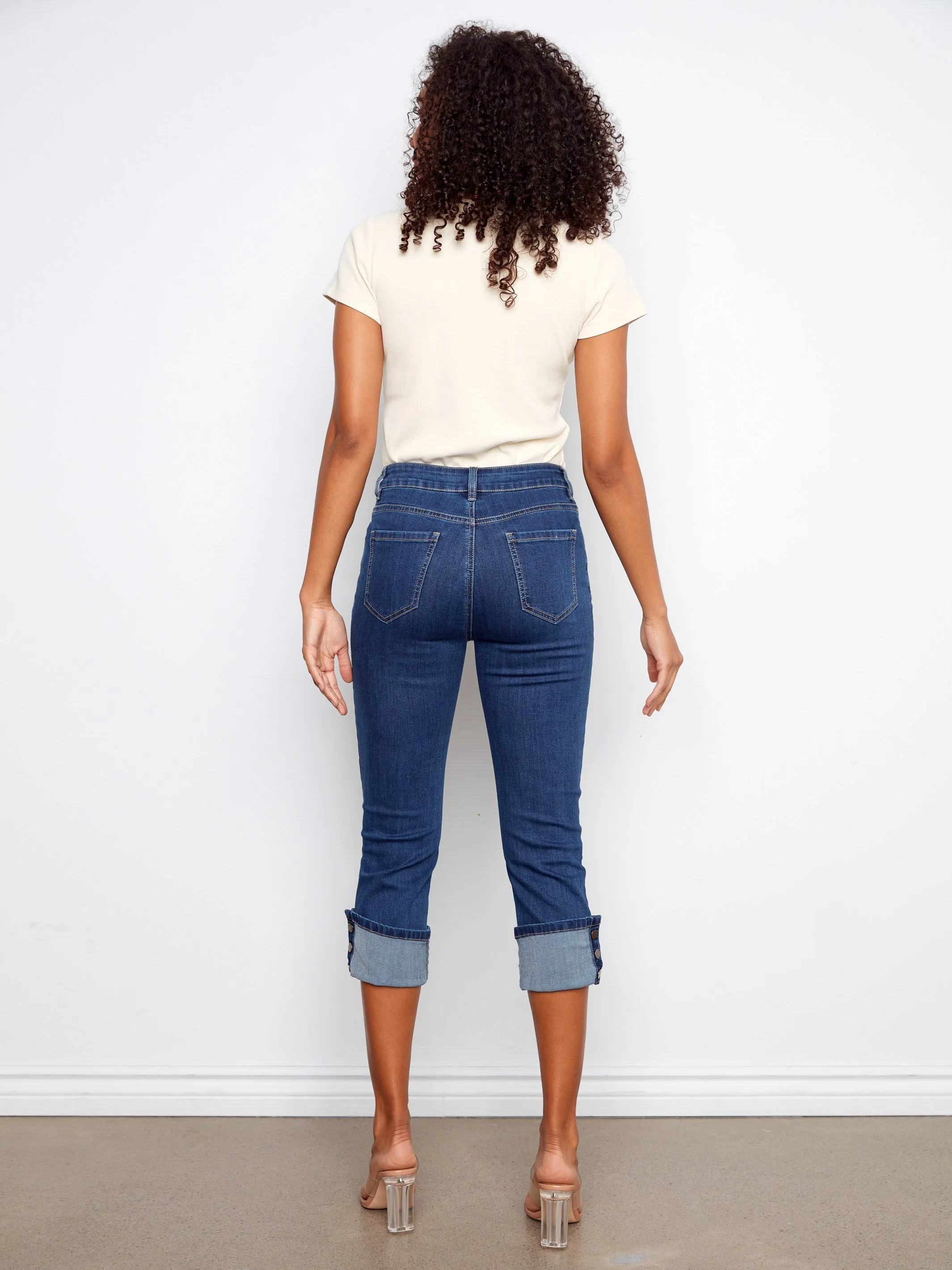 Cropped Jeans With Snap Button Cuff - Indigo sold by Charlie B product image thumbnail 4