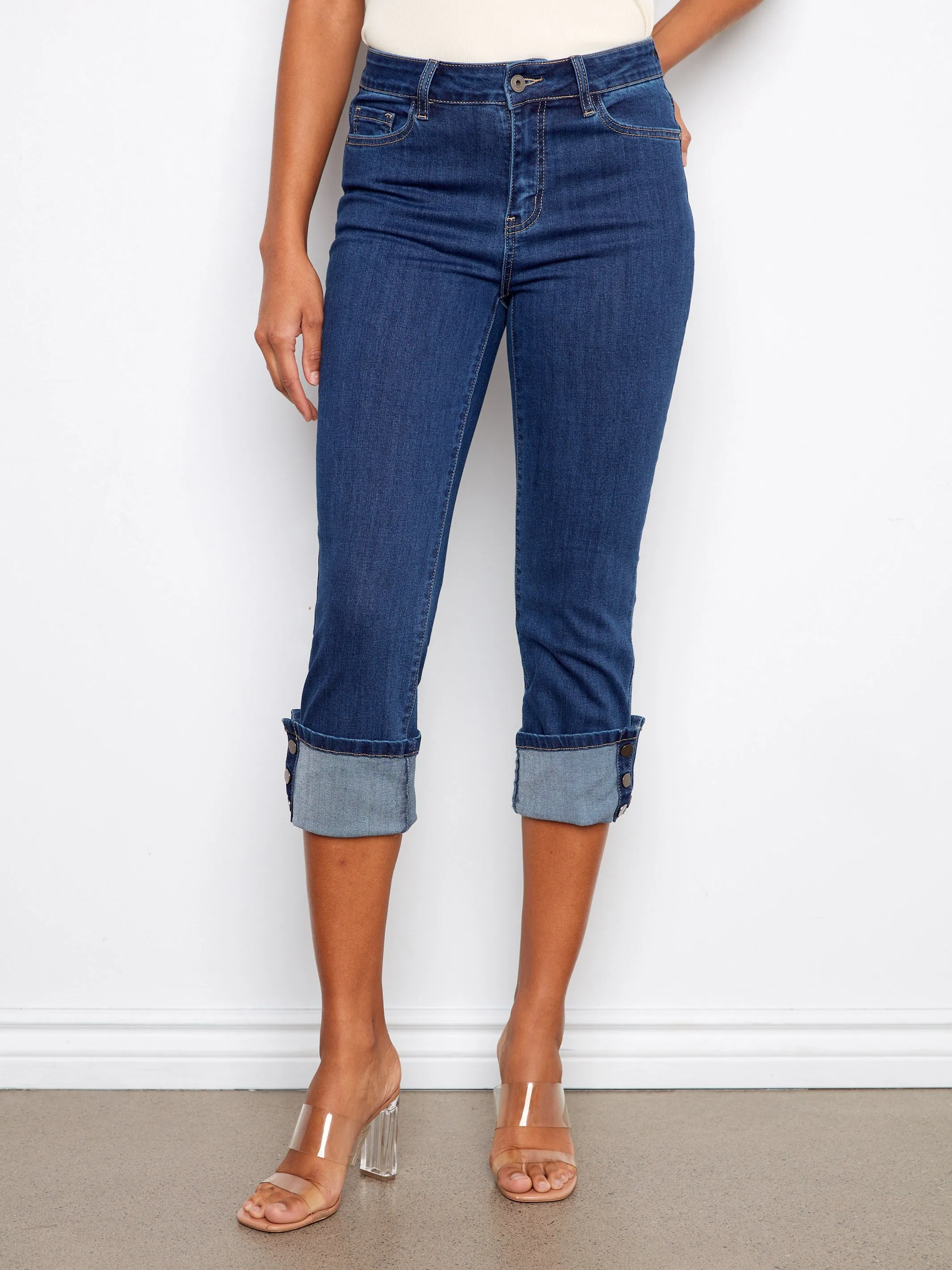 Cropped Jeans With Snap Button Cuff - Indigo sold by Charlie B product image thumbnail 2