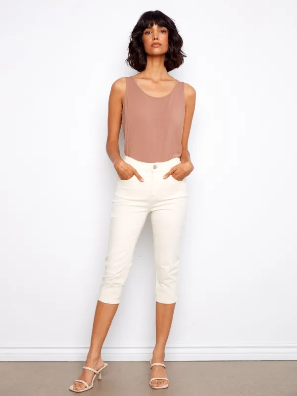 Knee High Capri Twill Pants - Natural sold by Charlie B