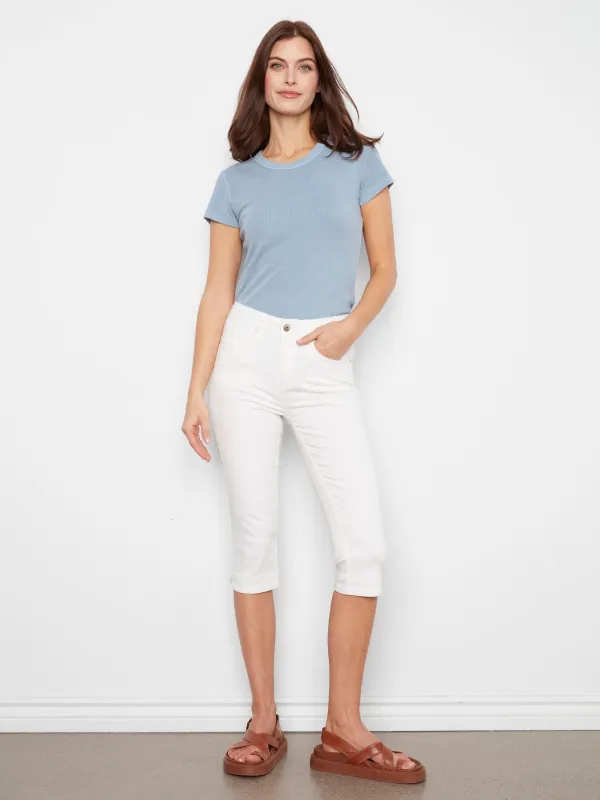 Knee High Capri Twill Pants - White made by Charlie B