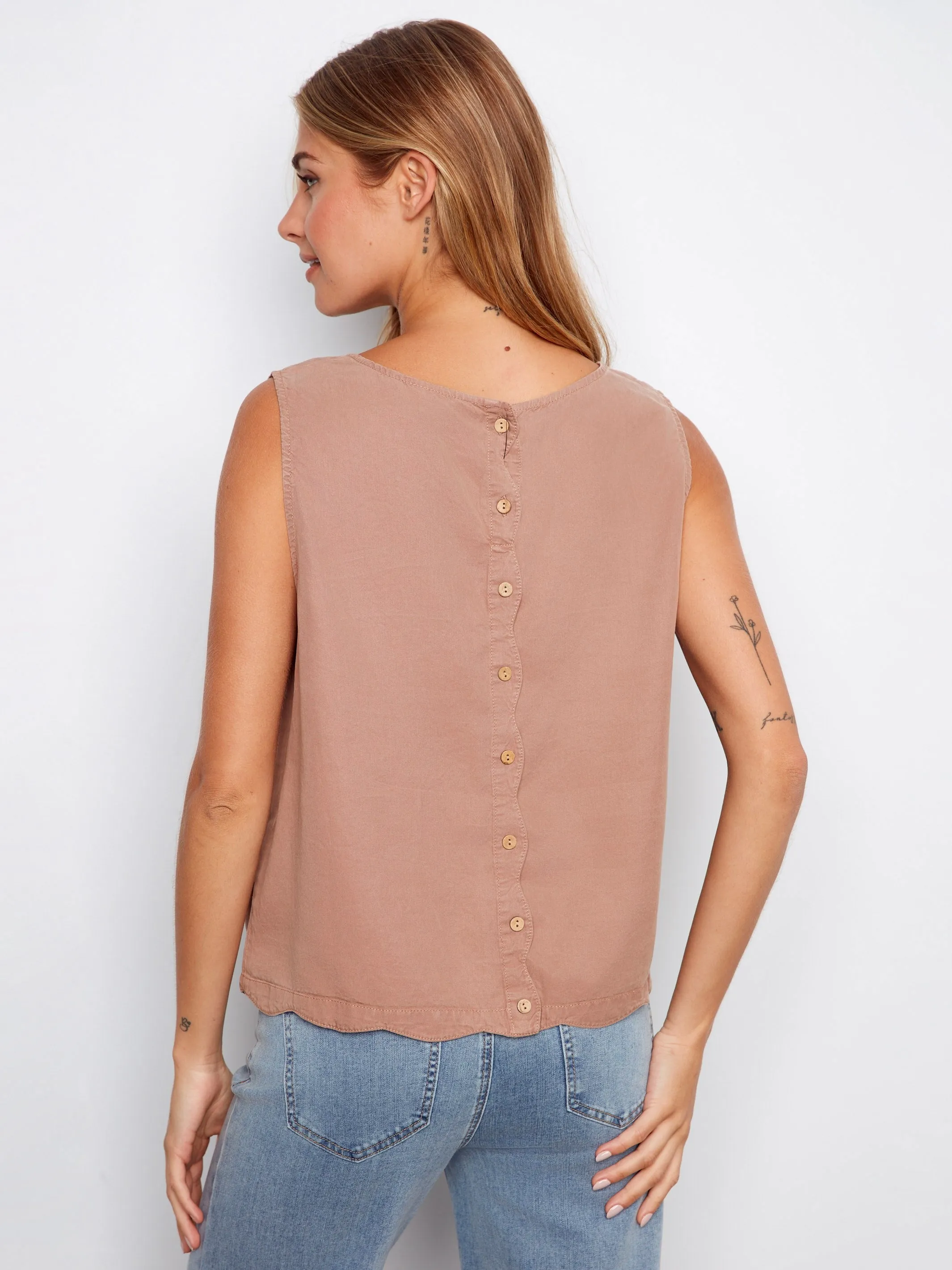 Tencel Sleeveless Scalloped Top - Desert sold by Charlie B product image thumbnail 3
