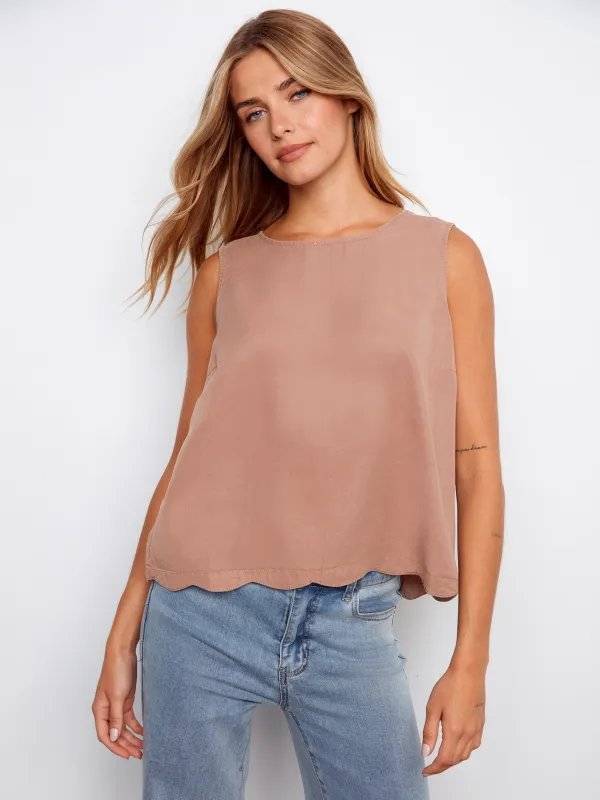 Tencel Sleeveless Scalloped Top - Desert made by Charlie B