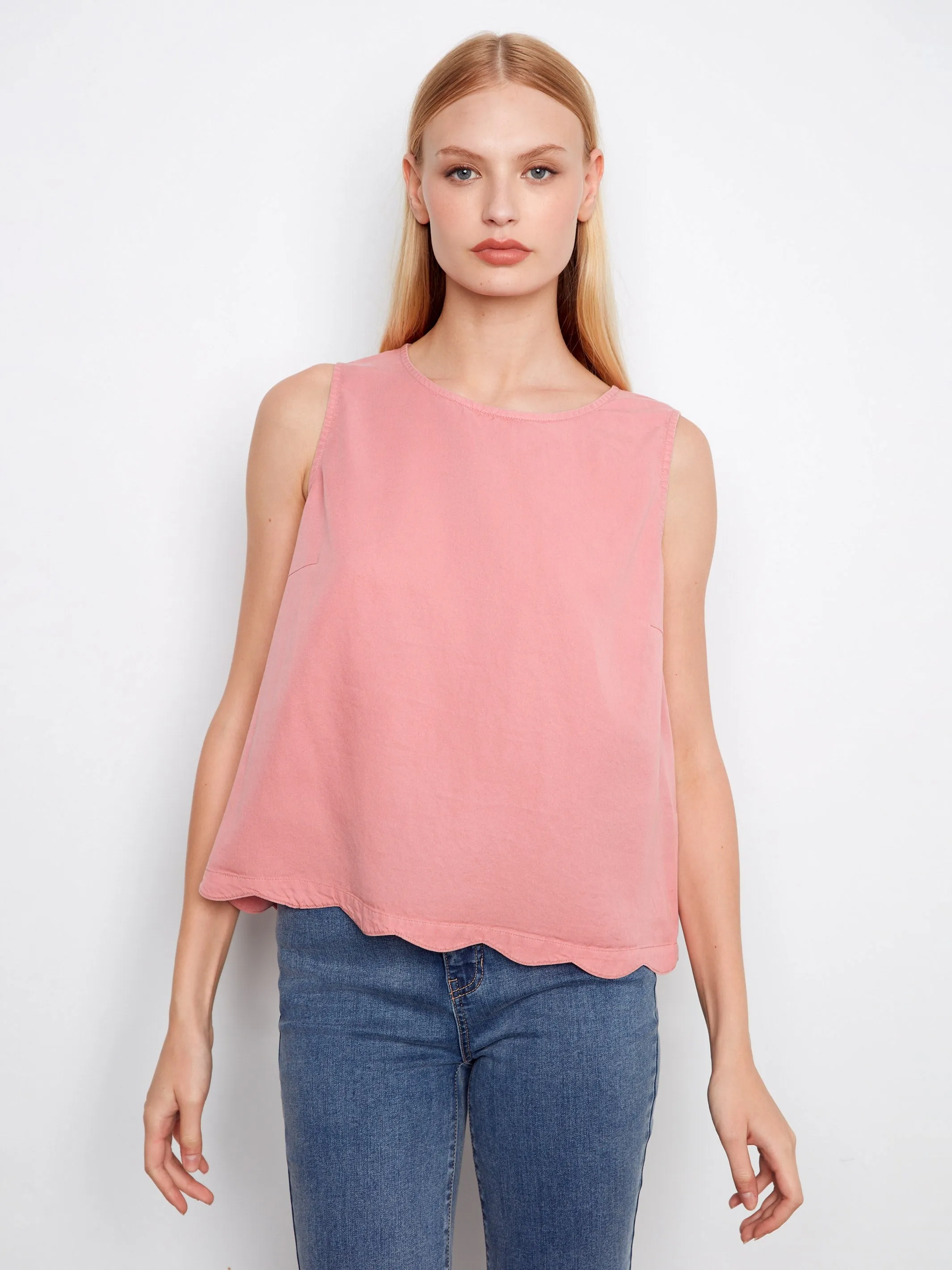 Tencel Sleeveless Scalloped Top - Carnation sold by Charlie B product image thumbnail 3