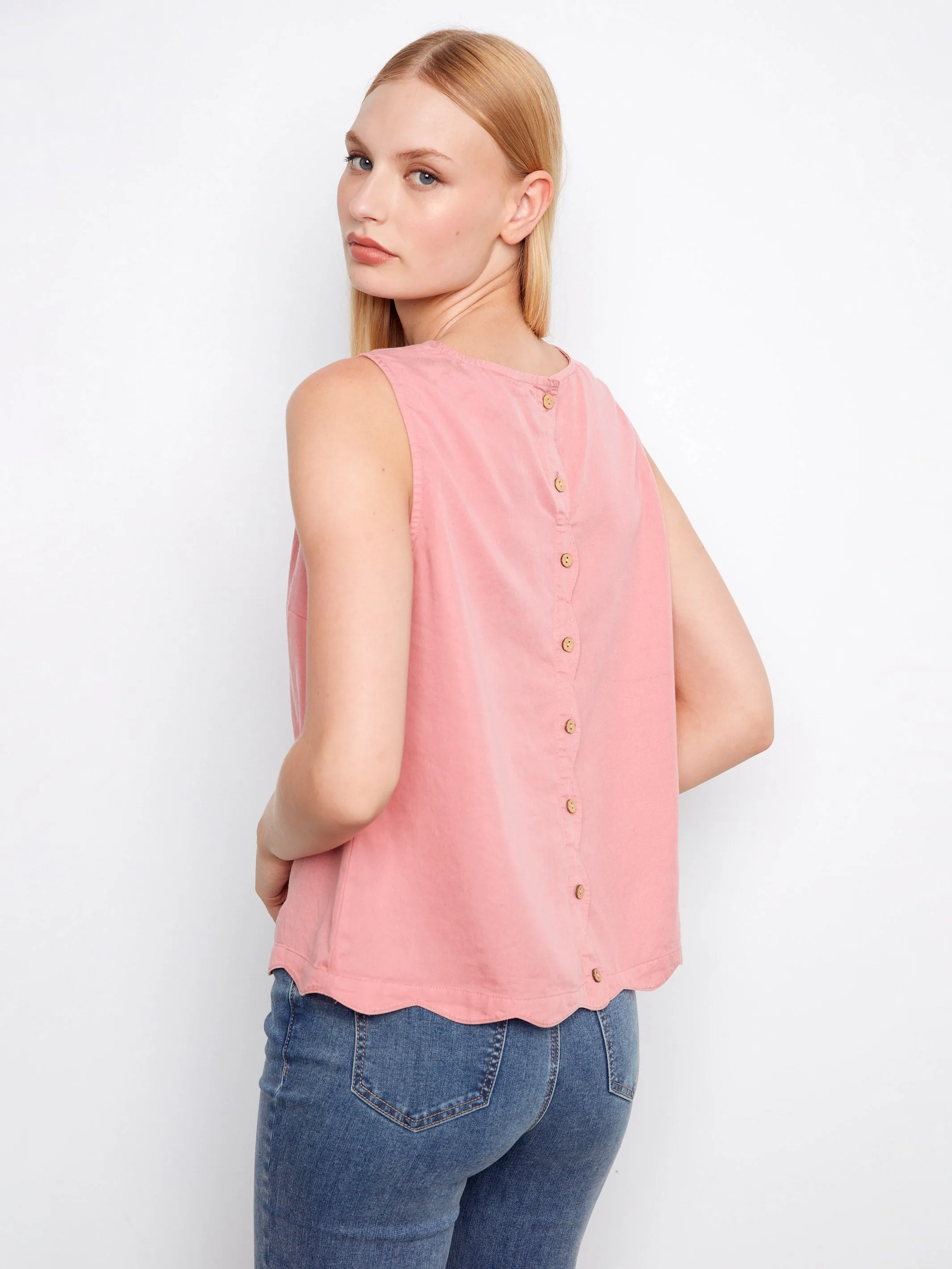 Tencel Sleeveless Scalloped Top - Carnation sold by Charlie B product image thumbnail 4