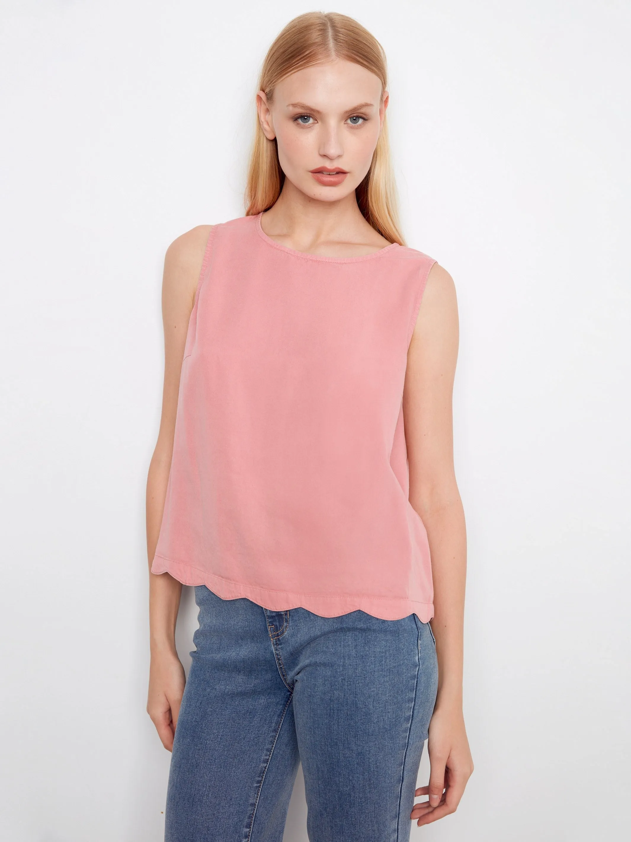 Tencel Sleeveless Scalloped Top - Carnation sold by Charlie B