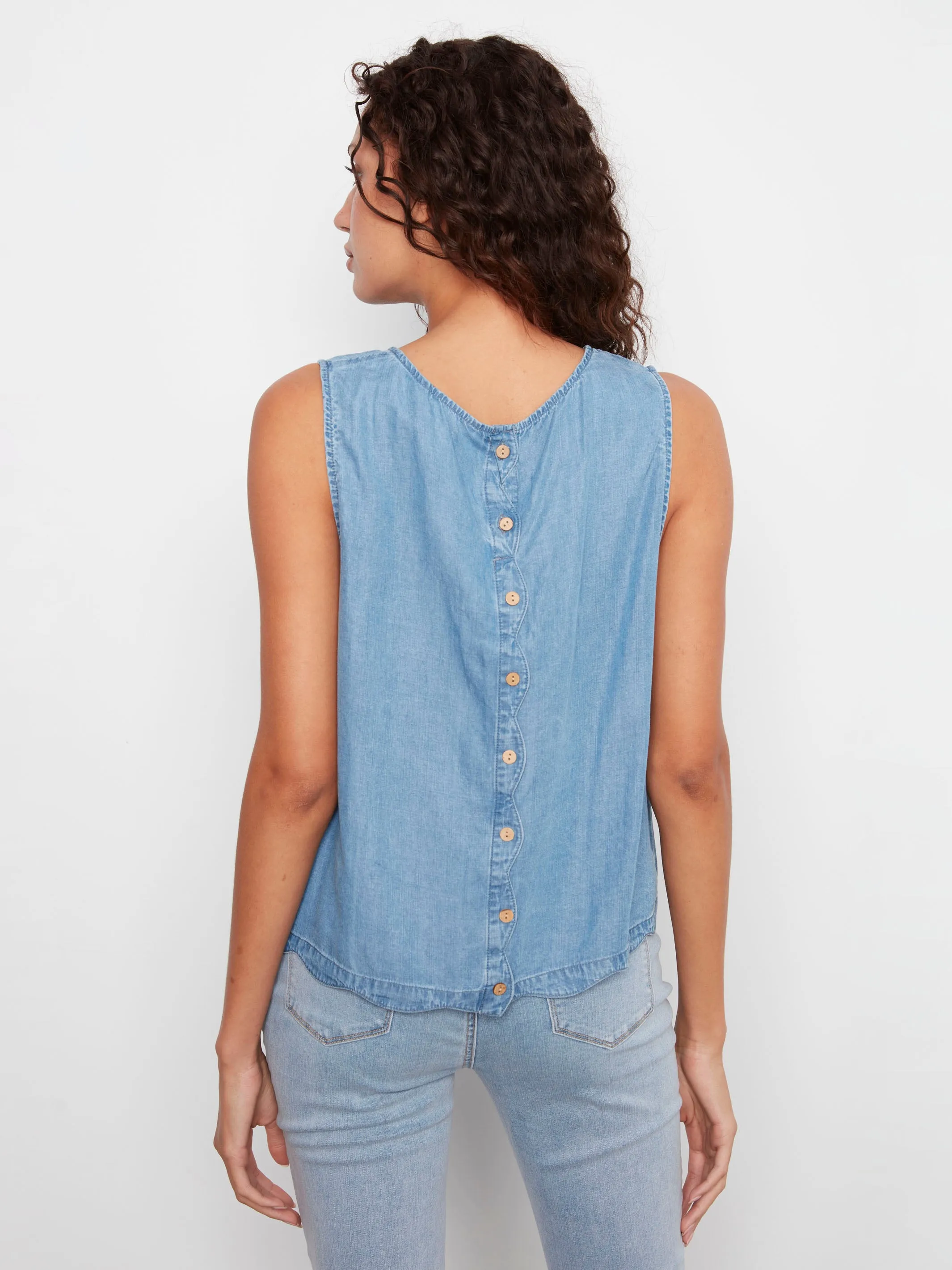 Tencel Sleeveless Scalloped Top - Medium Blue sold by Charlie B product image thumbnail 2