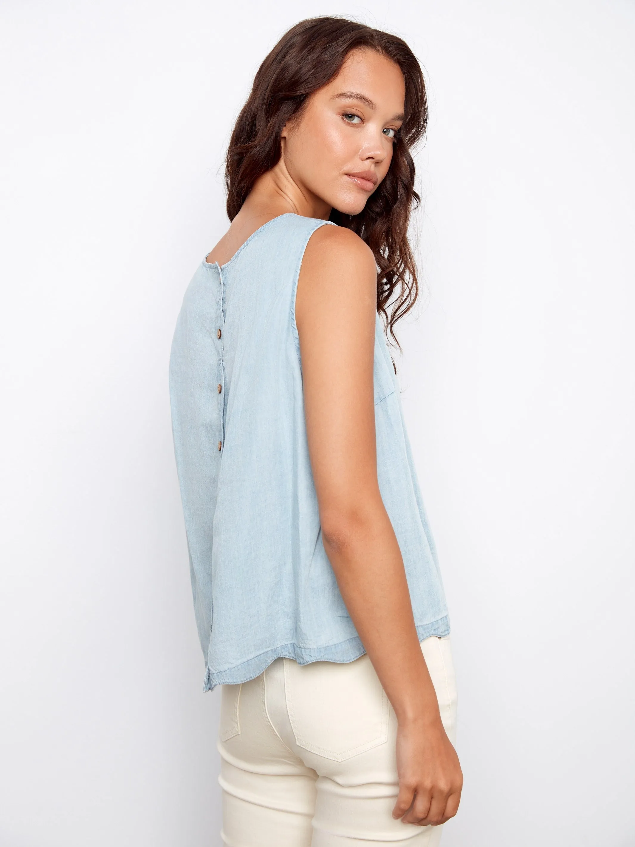 Tencel Sleeveless Scalloped Top - Light Blue sold by Charlie B product image thumbnail 5