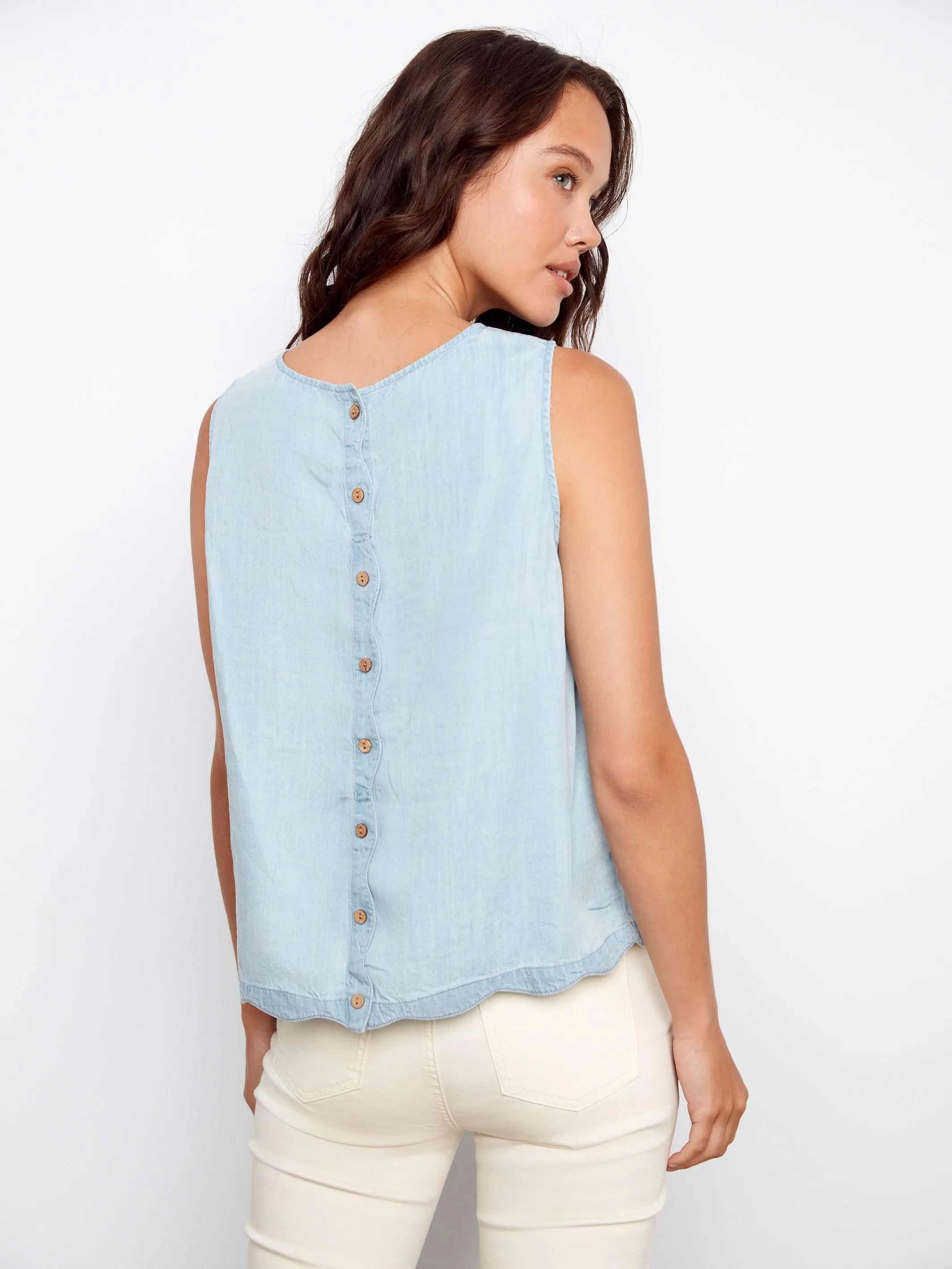 Tencel Sleeveless Scalloped Top - Light Blue sold by Charlie B product image thumbnail 2
