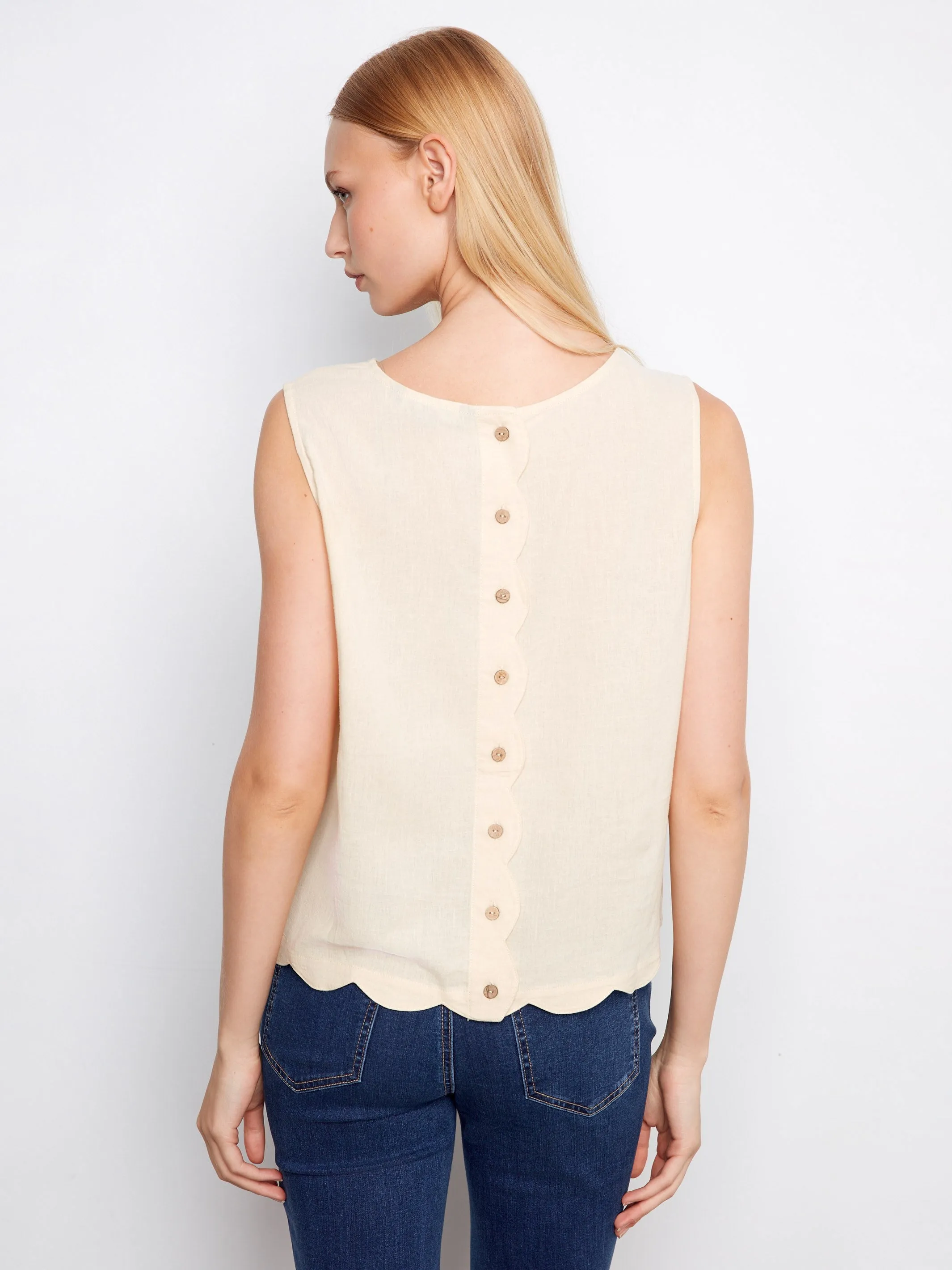 Linen Blend Sleeveless Scalloped Top - Fog sold by Charlie B product image thumbnail 4