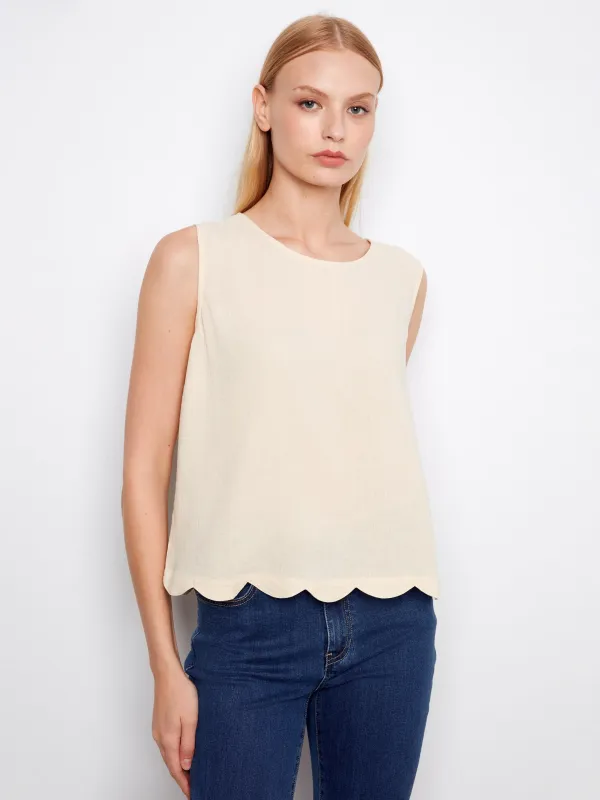 Linen Blend Sleeveless Scalloped Top - Fog made by Charlie B