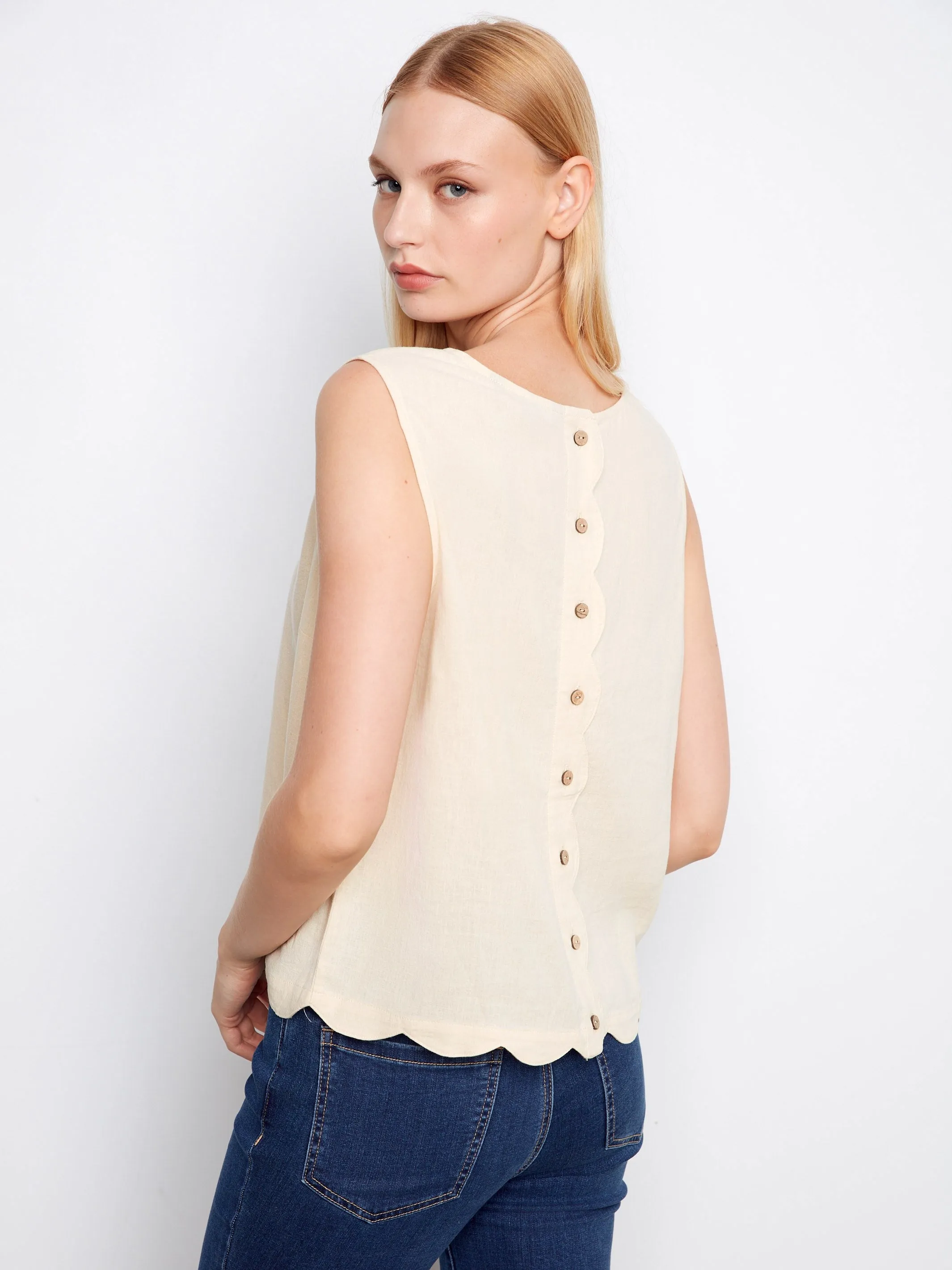 Linen Blend Sleeveless Scalloped Top - Fog sold by Charlie B product image thumbnail 3