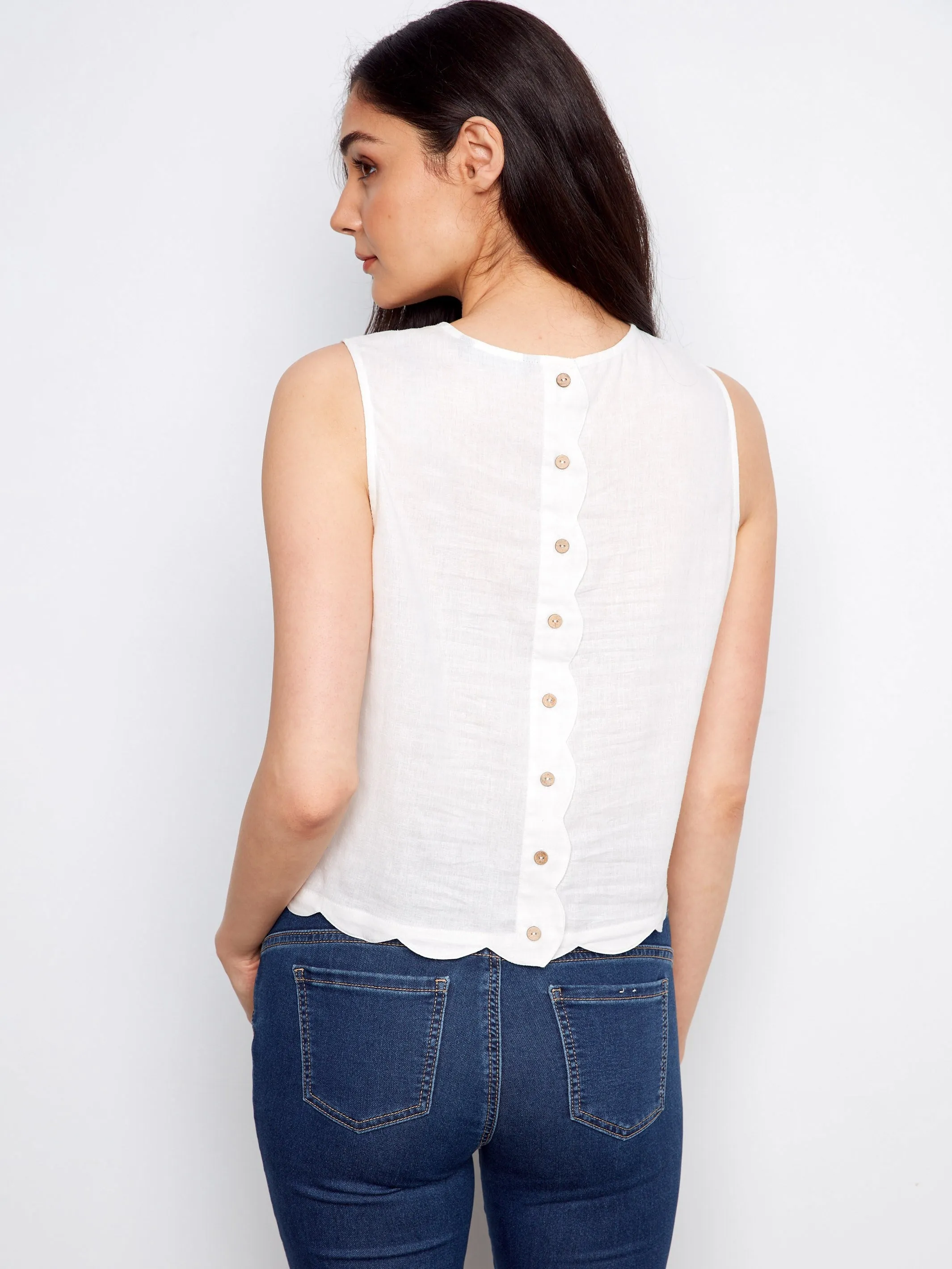 Linen Blend Sleeveless Scalloped Top - White sold by Charlie B product image thumbnail 3