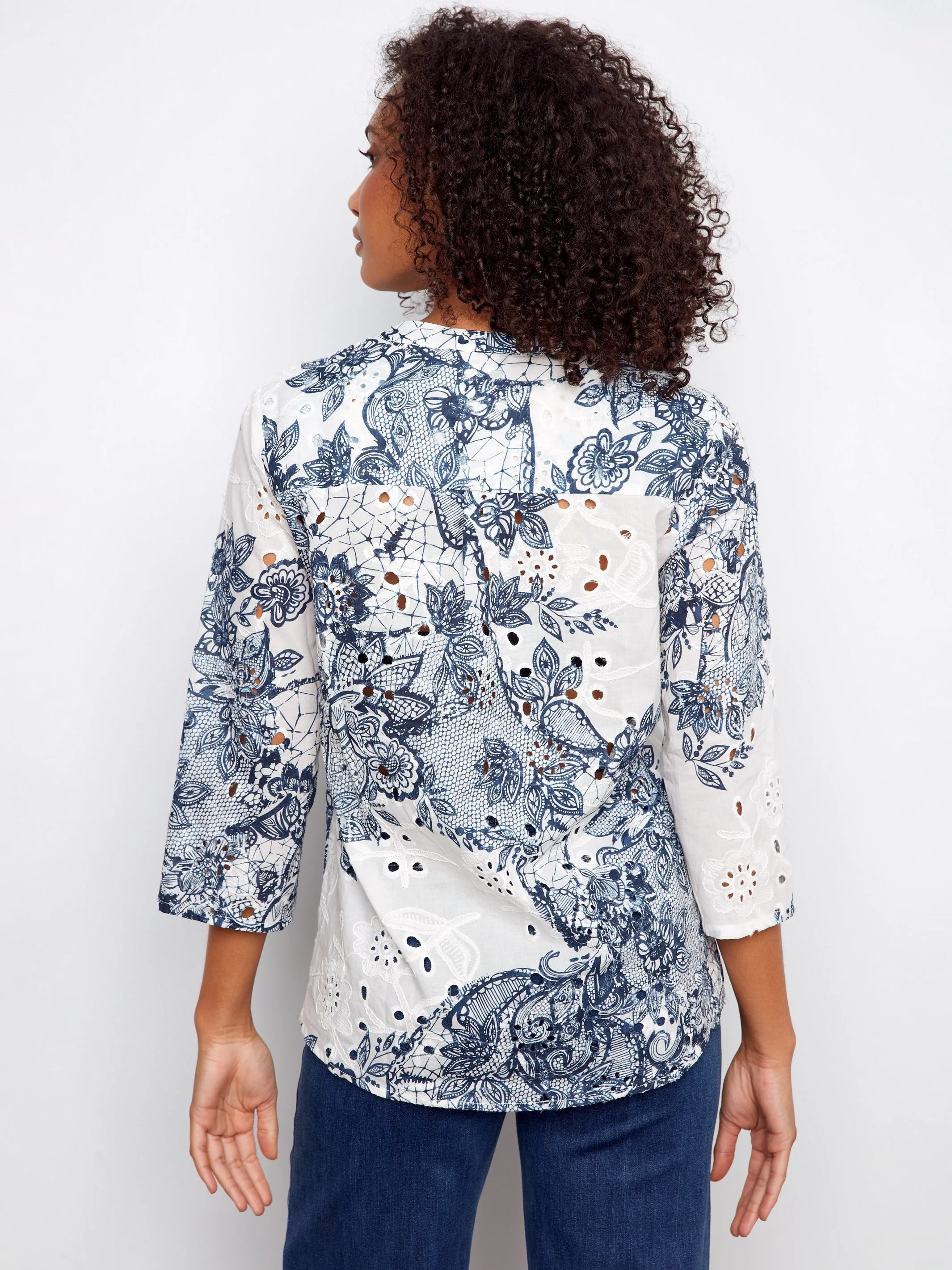 Printed Cotton Eyelet Half-Button Blouse - Lace sold by Charlie B product image thumbnail 4