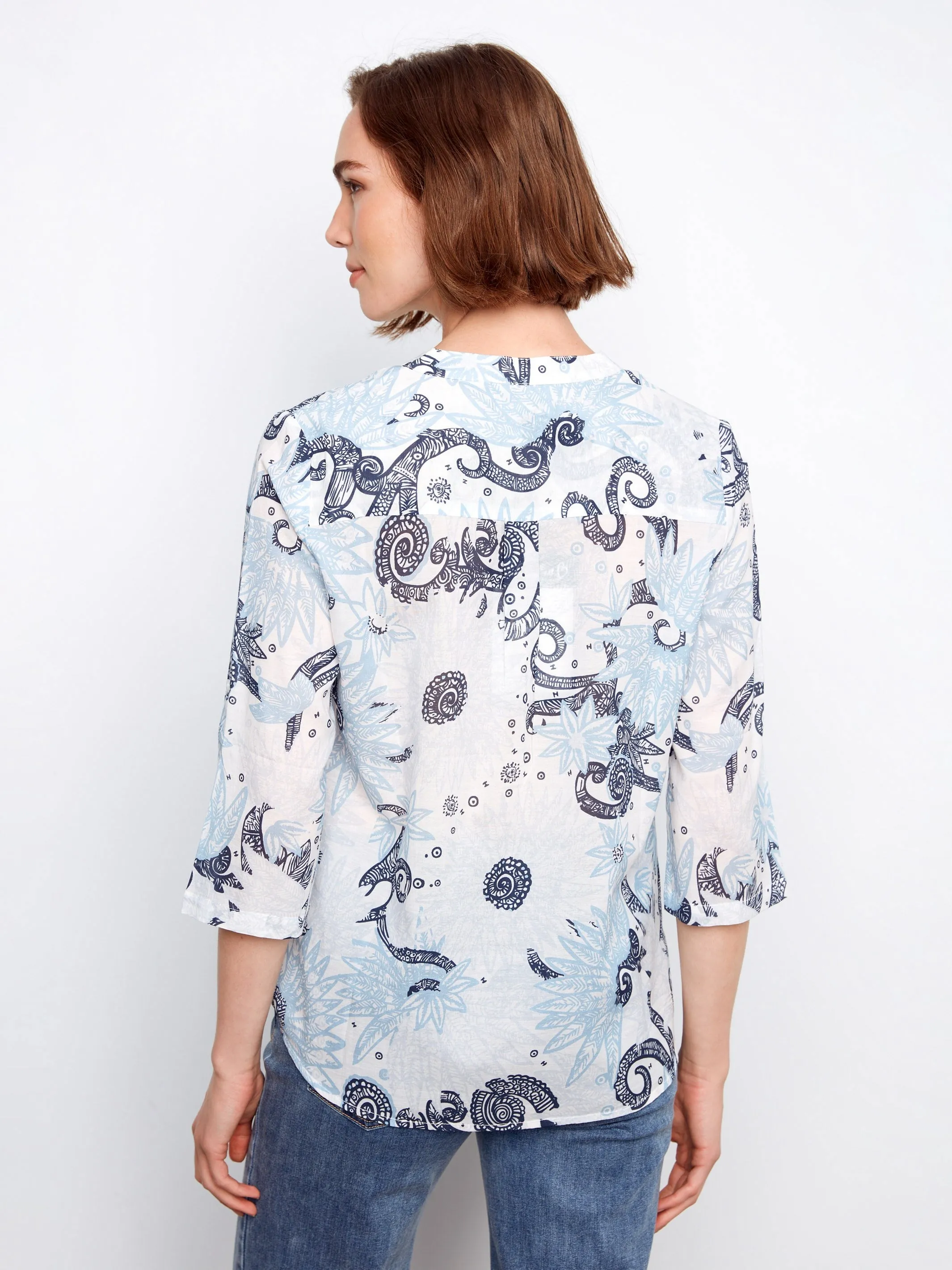 Printed Cotton Blend Half-Button Blouse - Feather sold by Charlie B product image thumbnail 5