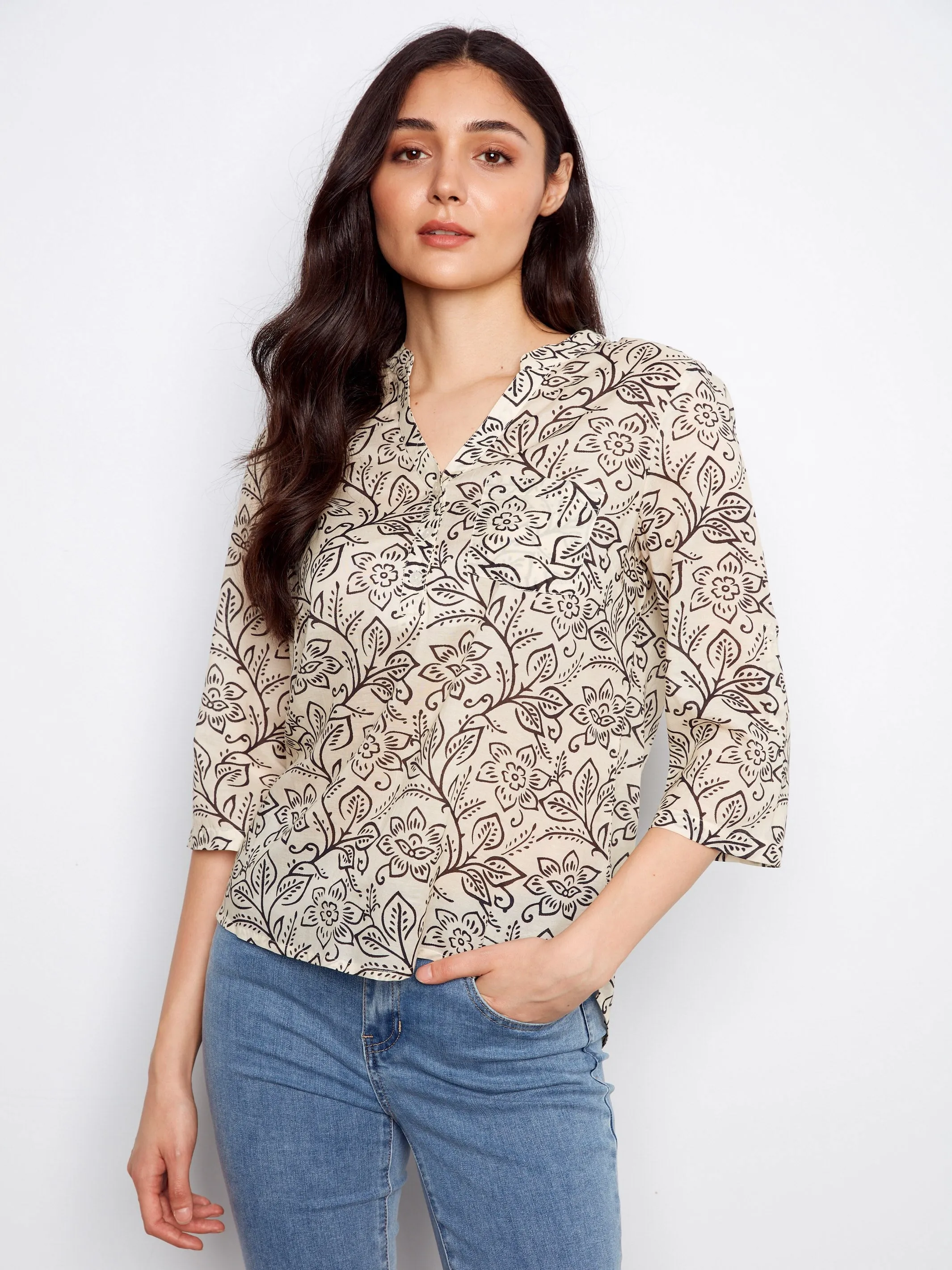 Printed Cotton Blend Half-Button Blouse - Karine sold by Charlie B product image thumbnail 3