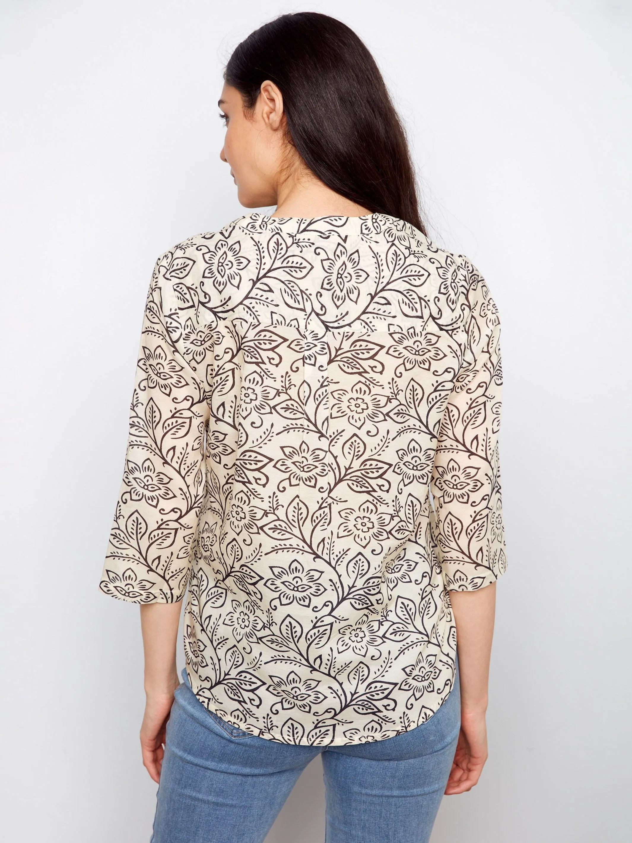 Printed Cotton Blend Half-Button Blouse - Karine sold by Charlie B product image thumbnail 4