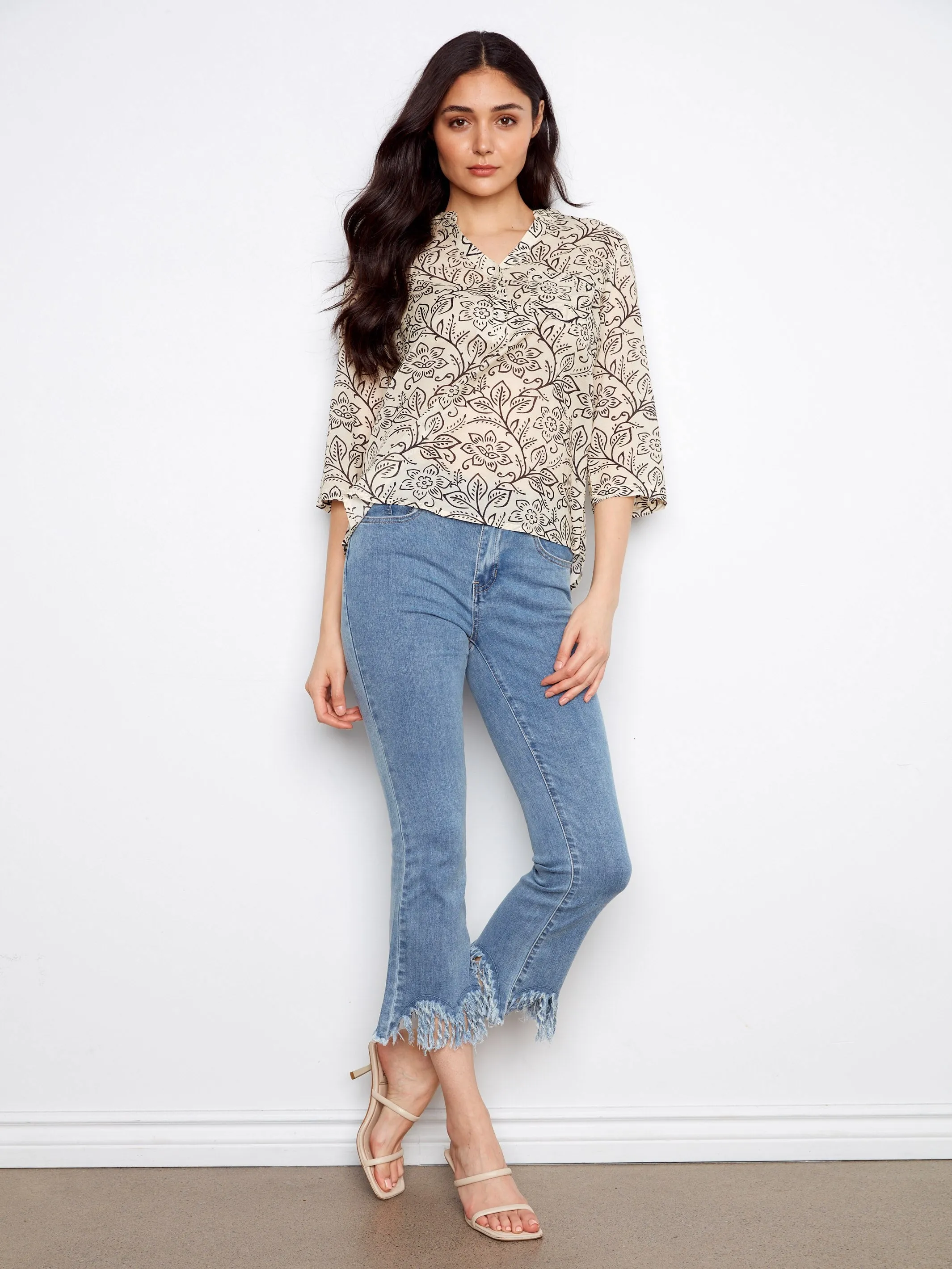 Printed Cotton Blend Half-Button Blouse - Karine sold by Charlie B product image thumbnail 5