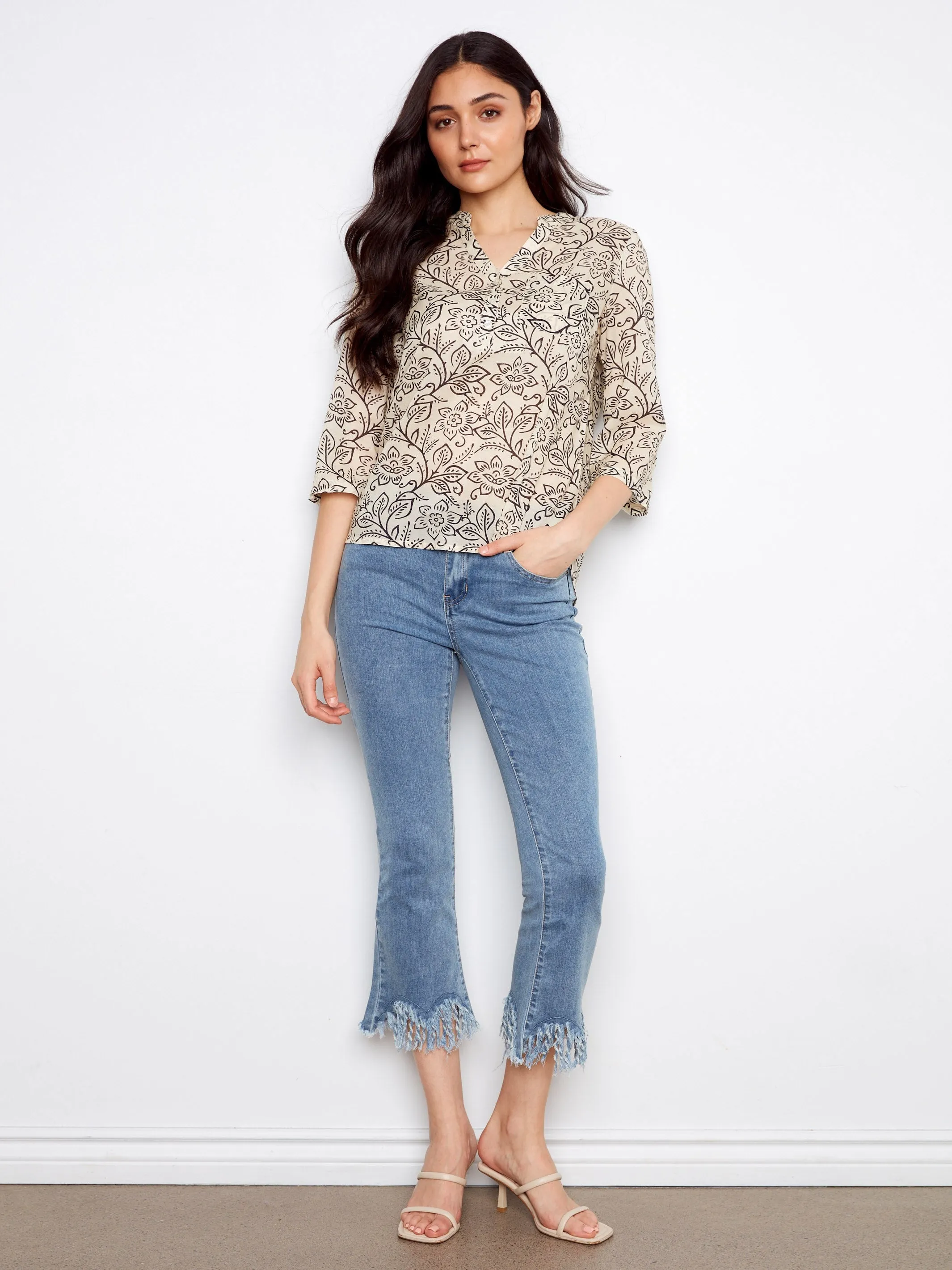 Printed Cotton Blend Half-Button Blouse - Karine sold by Charlie B product image thumbnail 2
