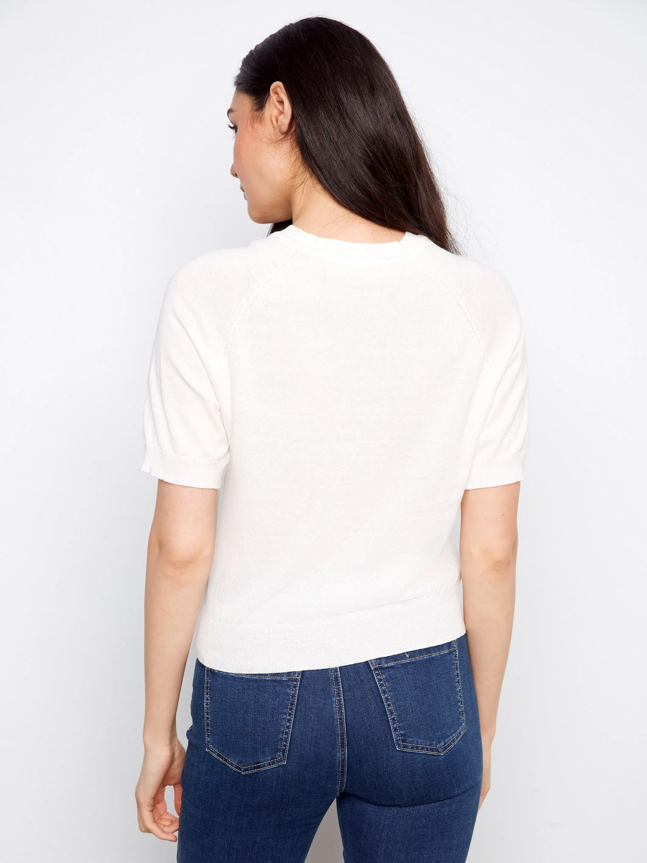 Floral Soutache Cotton Knit Top - White sold by Charlie B product image thumbnail 4