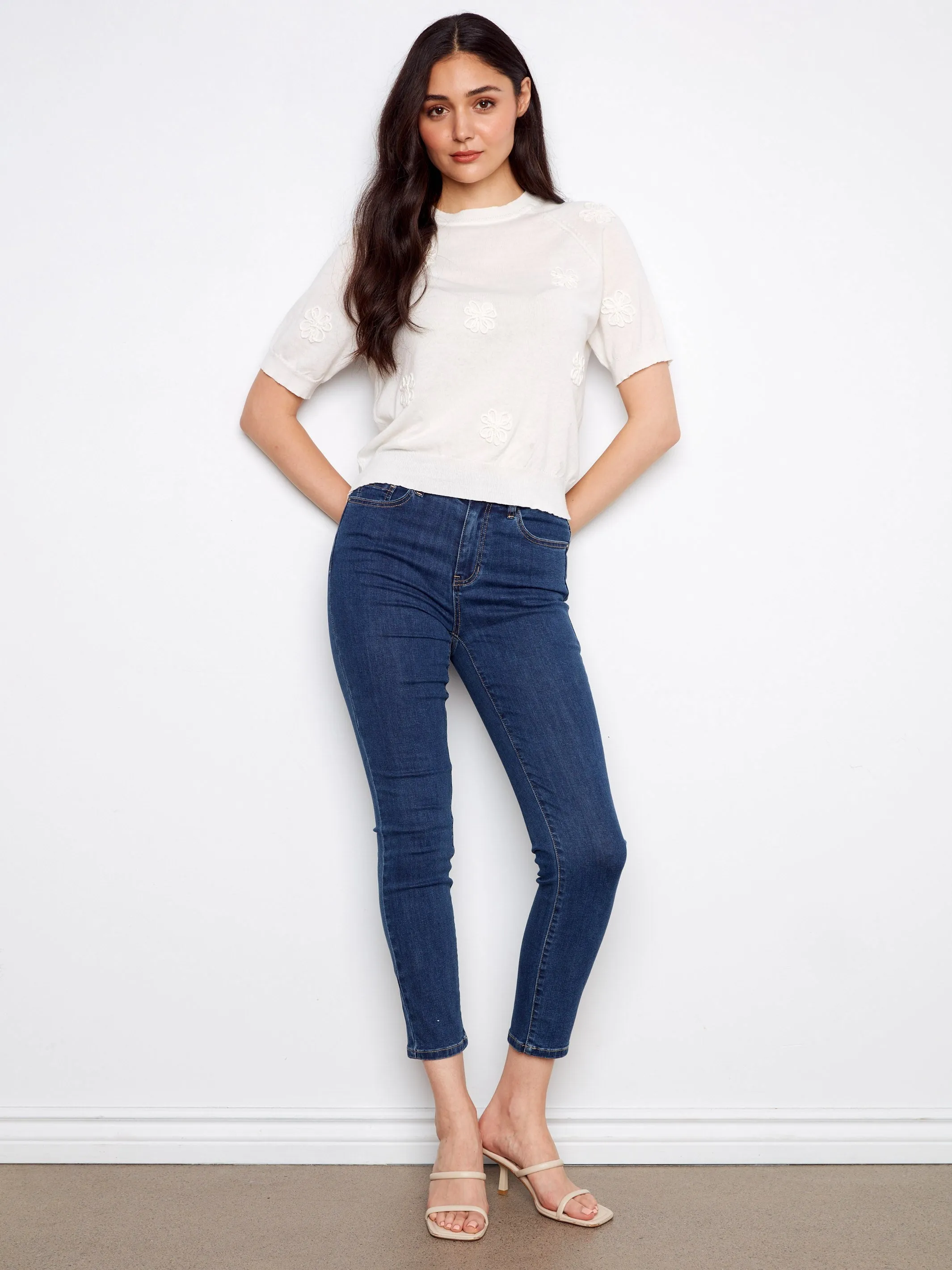 Floral Soutache Cotton Knit Top - White sold by Charlie B product image thumbnail 2