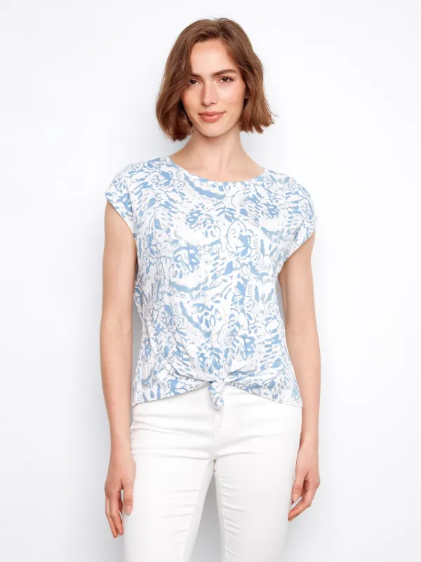 Printed Cotton Front Knot Top - Mystic made by Charlie B