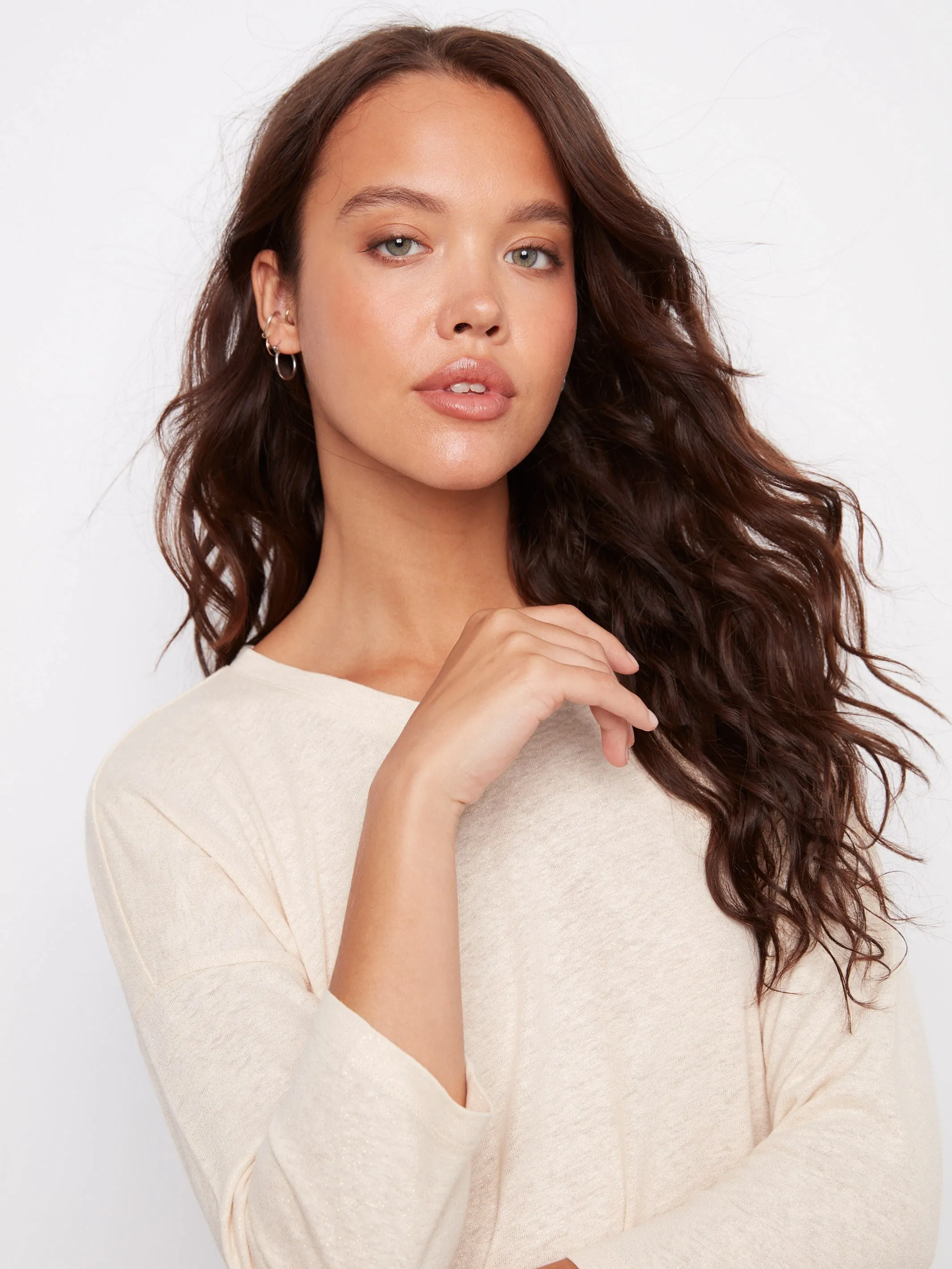Foiled V-Neck 3/4 Sleeve Top - Champagne sold by Charlie B product image thumbnail 4