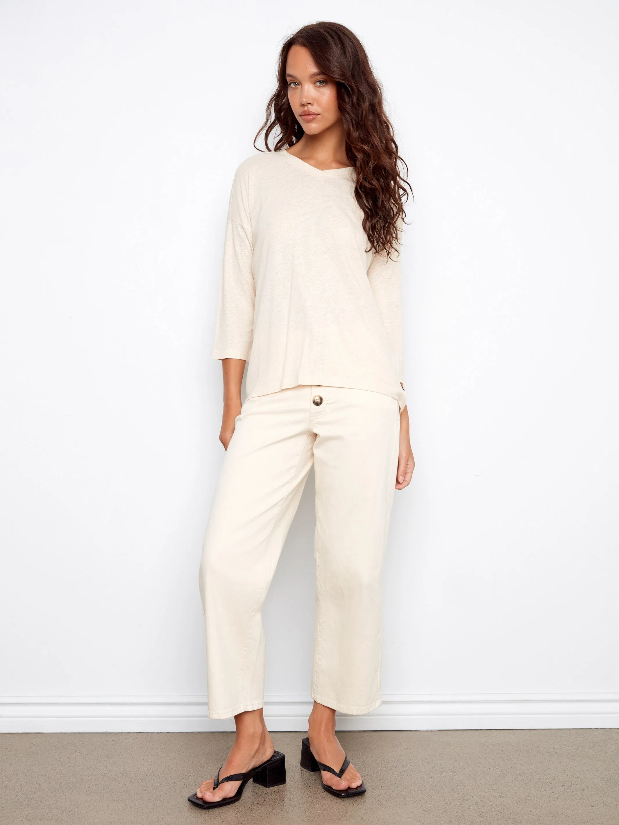Foiled V-Neck 3/4 Sleeve Top - Champagne sold by Charlie B product image thumbnail 3