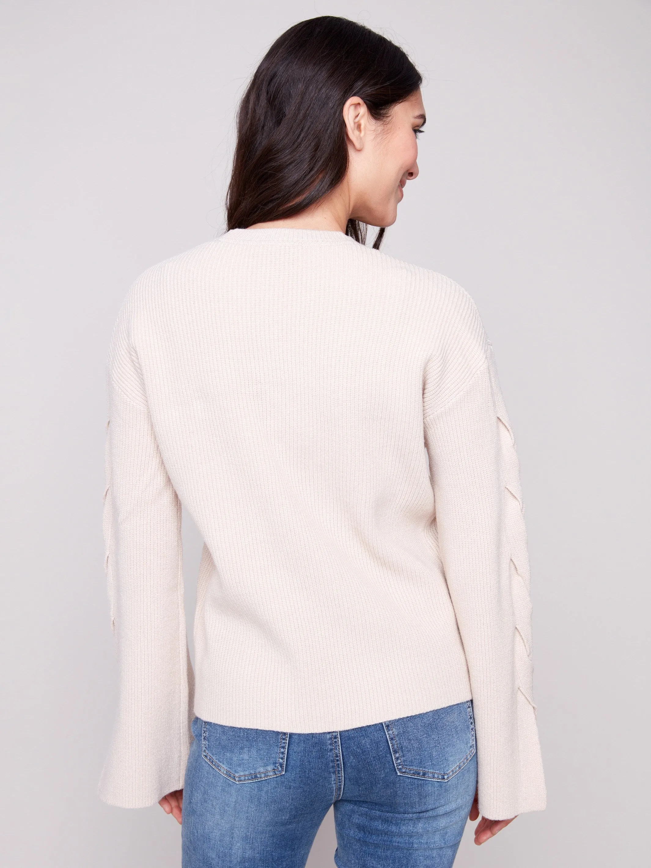 Crew Neck Sweater With Cable Sleeve Detail - Heather Oat sold by Charlie B product image thumbnail 3