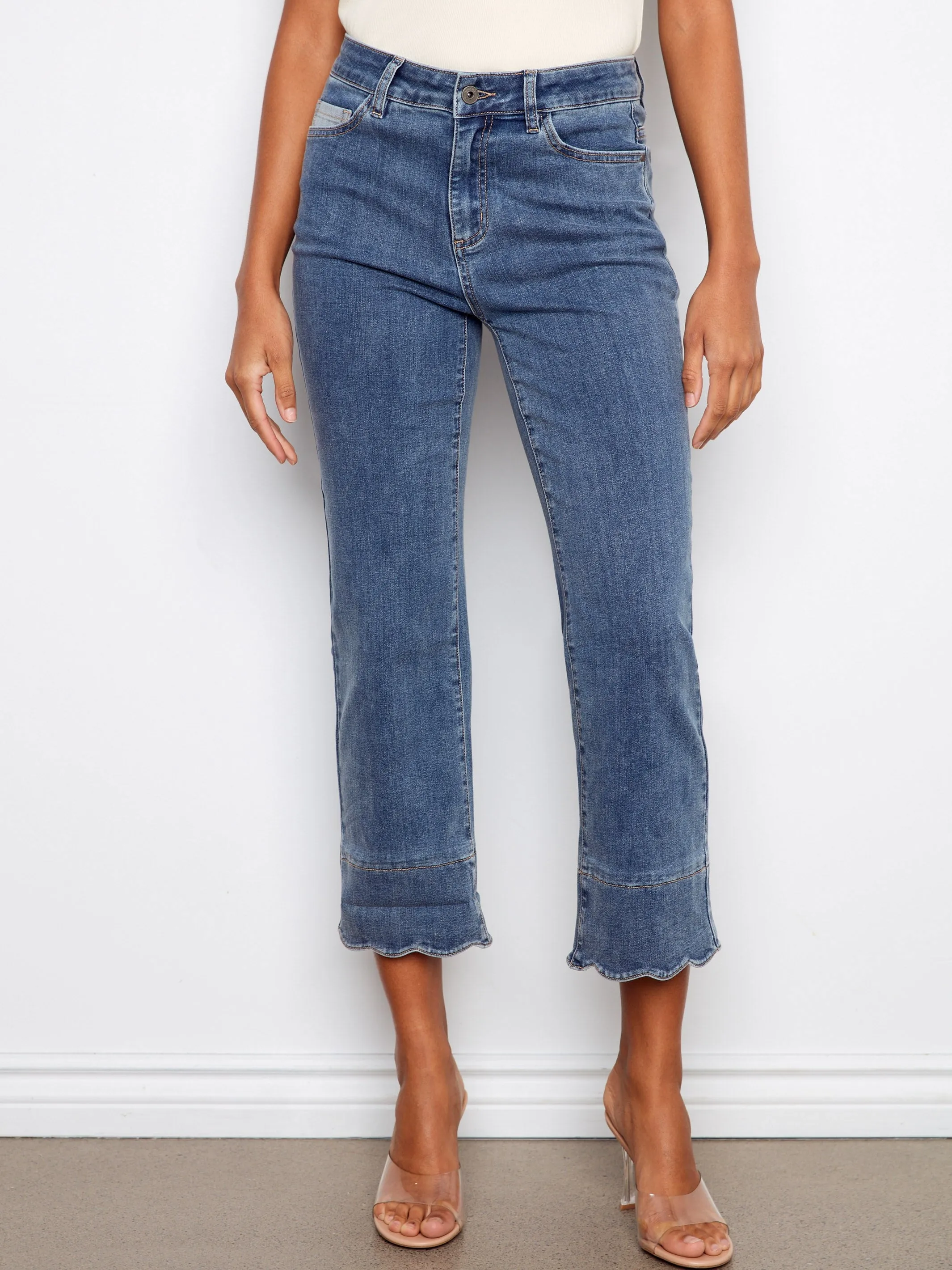 Cropped Jeans With Contrast Scallop Cuff - Medium Blue sold by Charlie B product image thumbnail 4