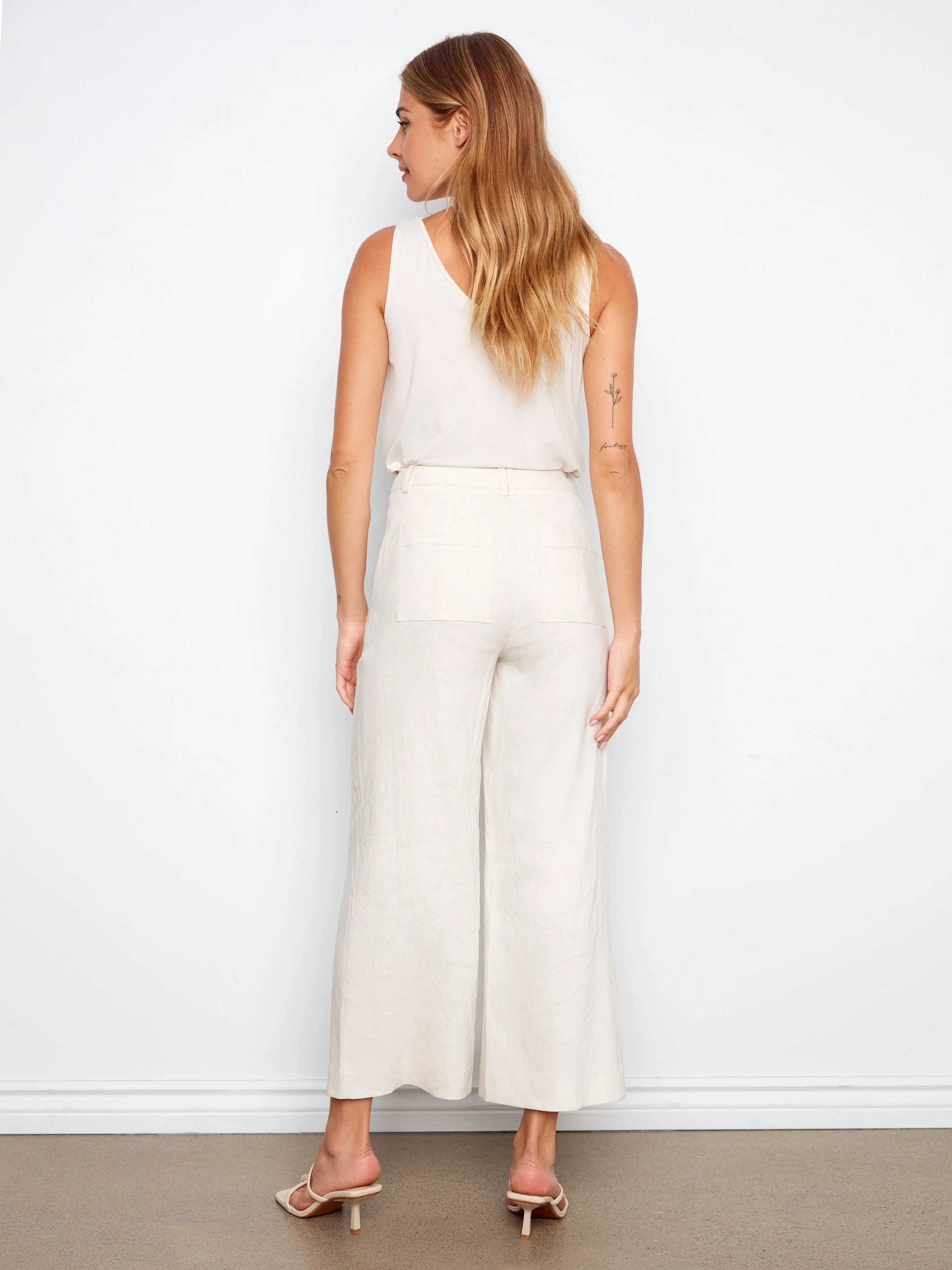 Stretch Linen Wide Leg Button-Front Pants - Natural sold by Charlie B product image thumbnail 3