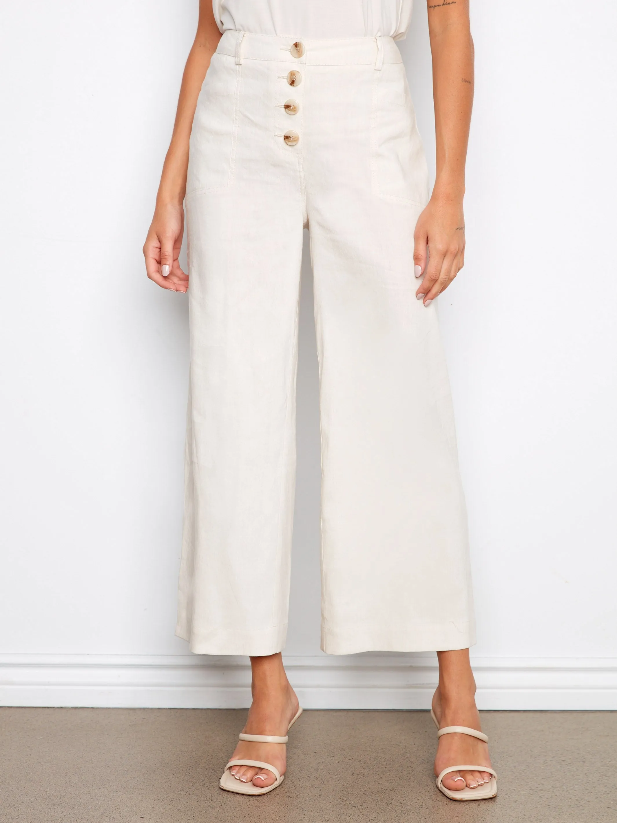 Stretch Linen Wide Leg Button-Front Pants - Natural sold by Charlie B product image thumbnail 2