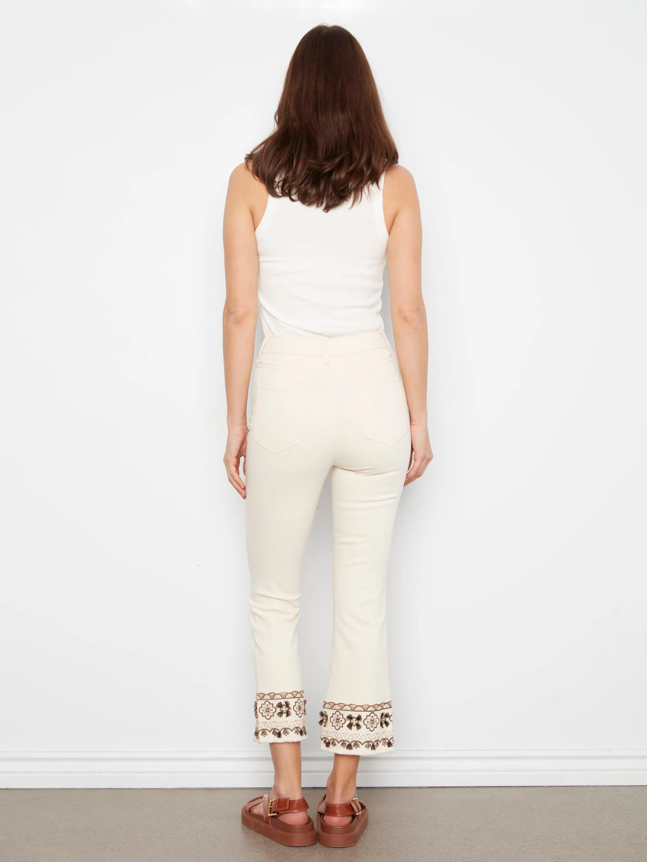 Cropped Twill Pants With Embroidered Hem - Natural sold by Charlie B product image thumbnail 4