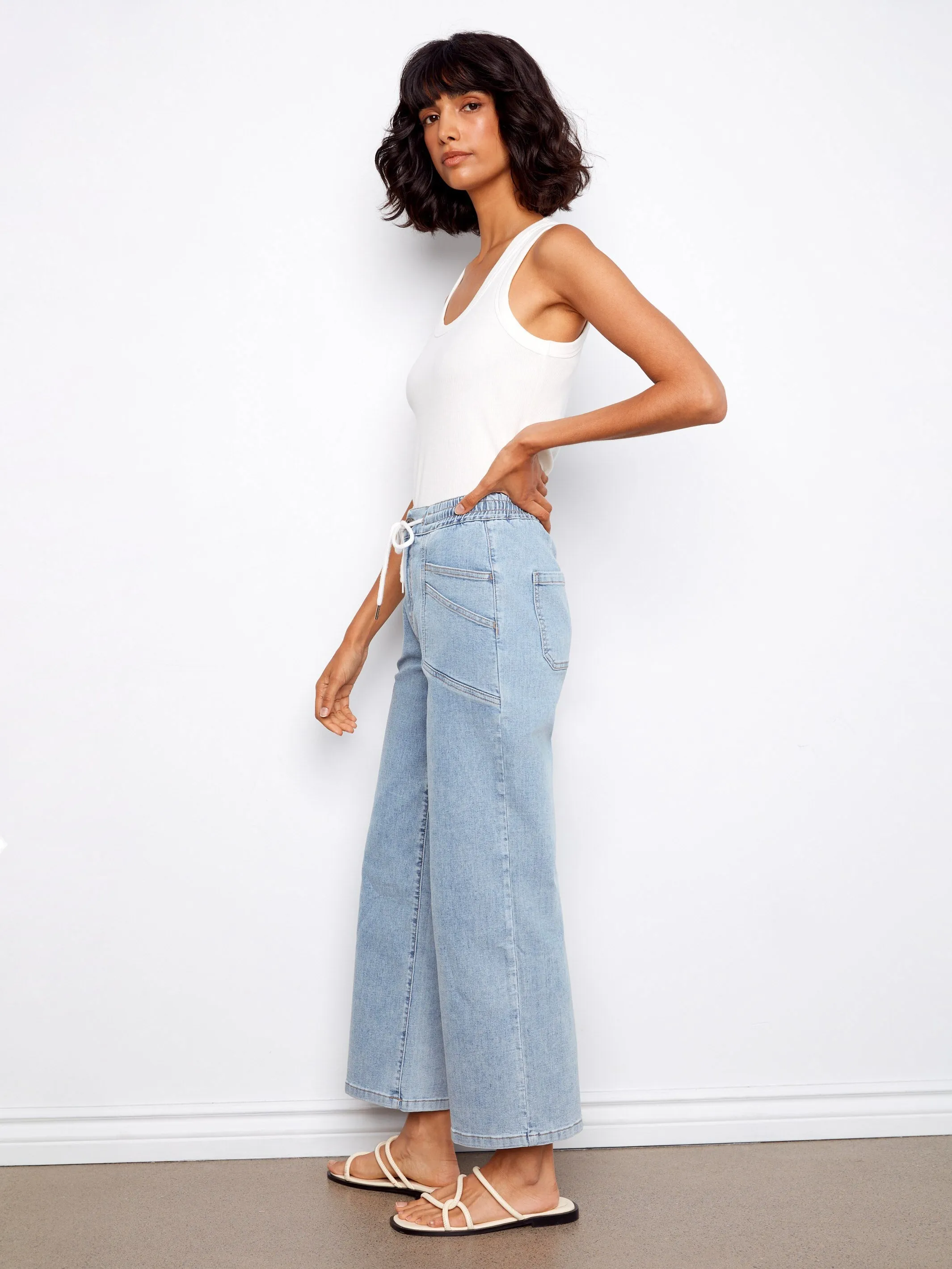 Drawstring Wide Leg Denim Pants - Soft Blue sold by Charlie B product image thumbnail 3