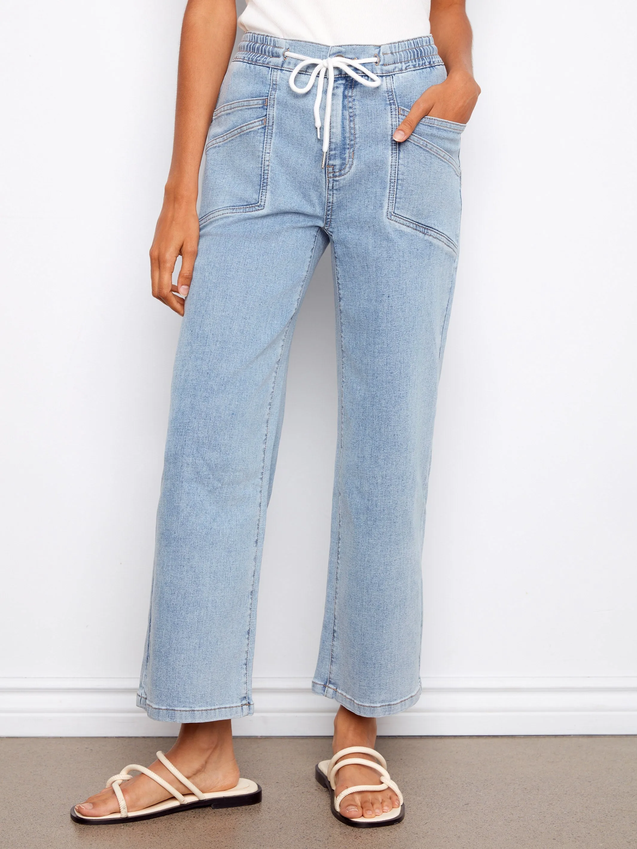 Drawstring Wide Leg Denim Pants - Soft Blue sold by Charlie B product image thumbnail 2