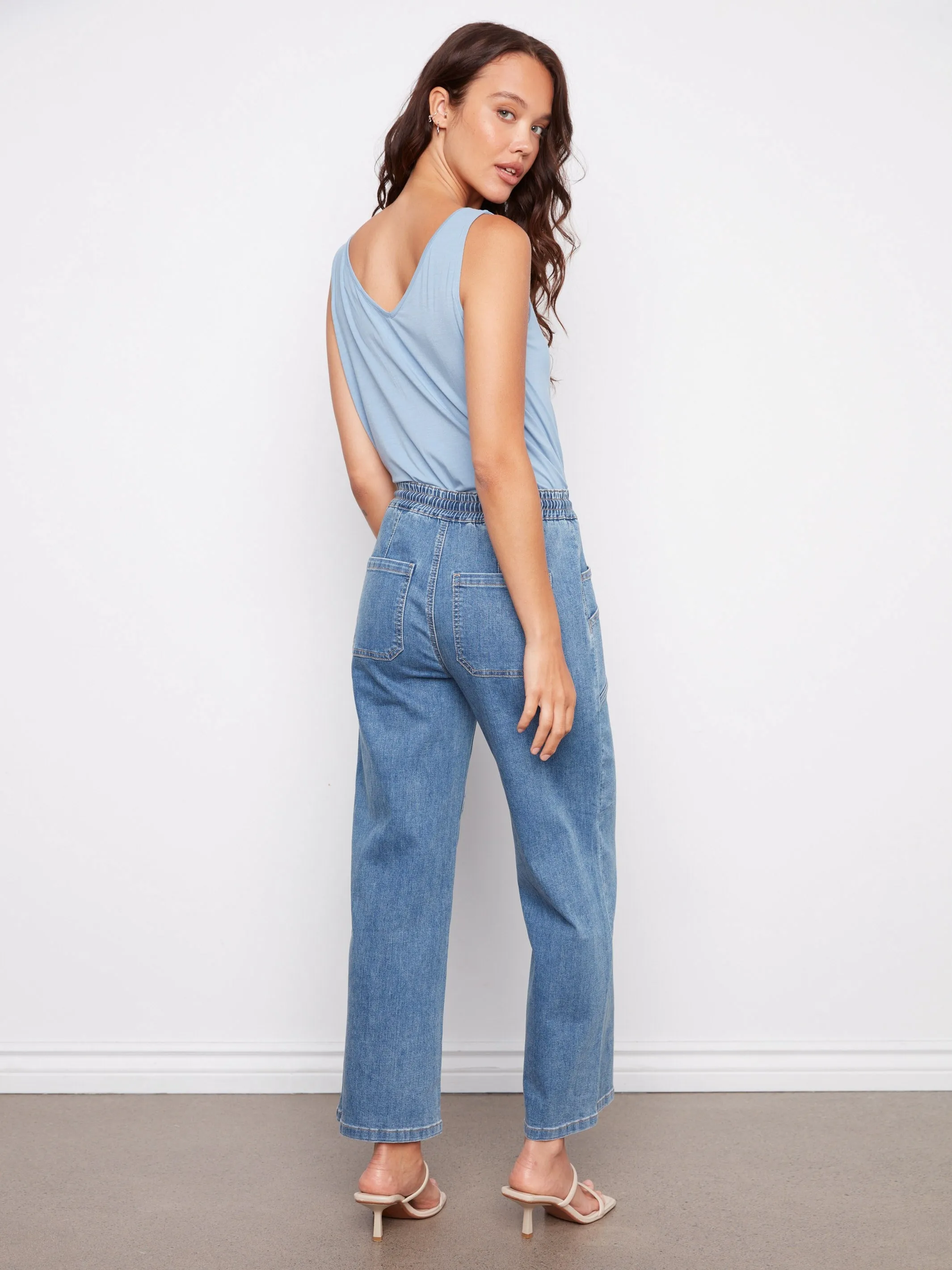 Drawstring Wide Leg Denim Pants - Vintage Blue sold by Charlie B product image thumbnail 4