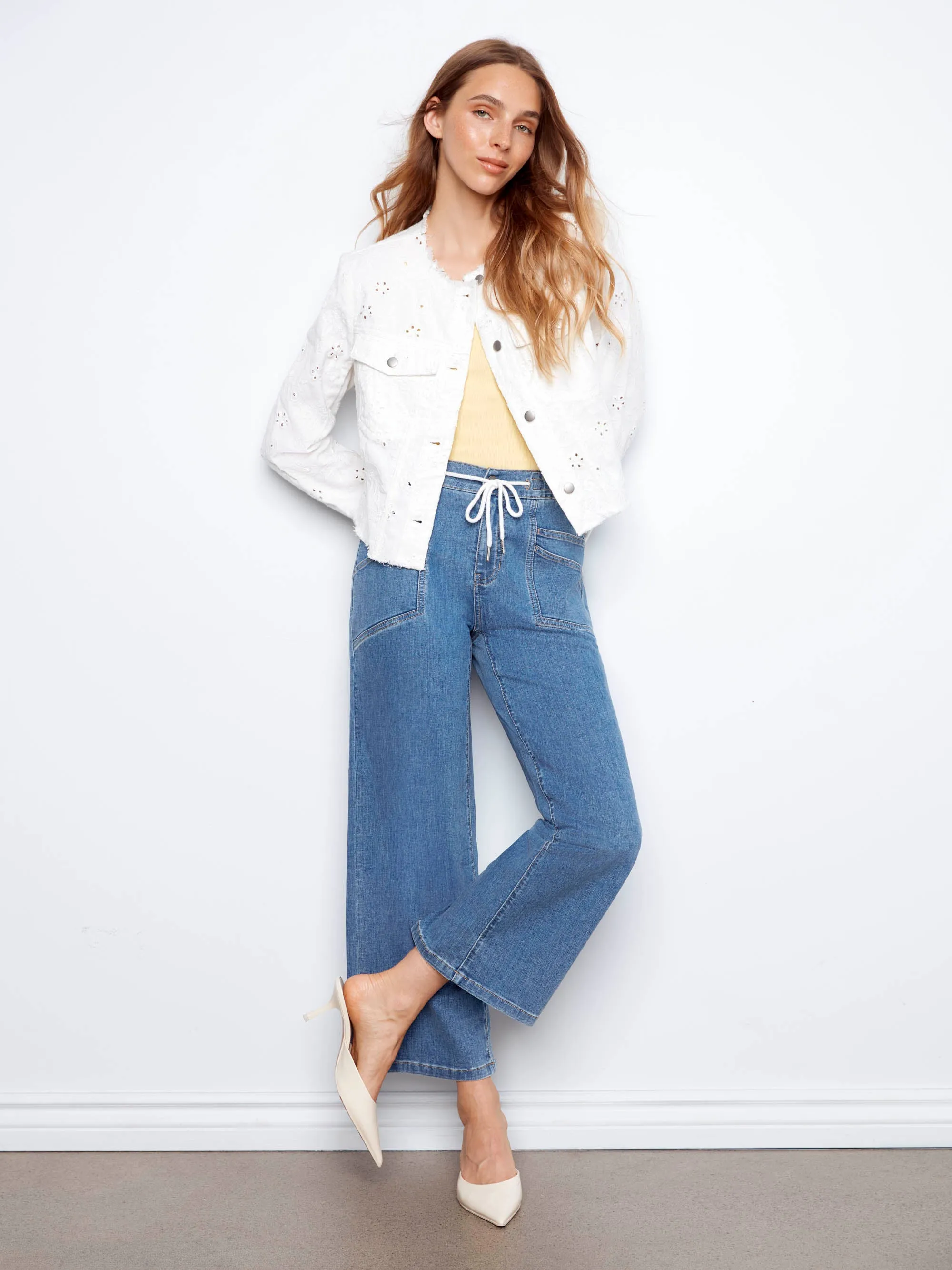 Drawstring Wide Leg Denim Pants - Vintage Blue sold by Charlie B product image thumbnail 5