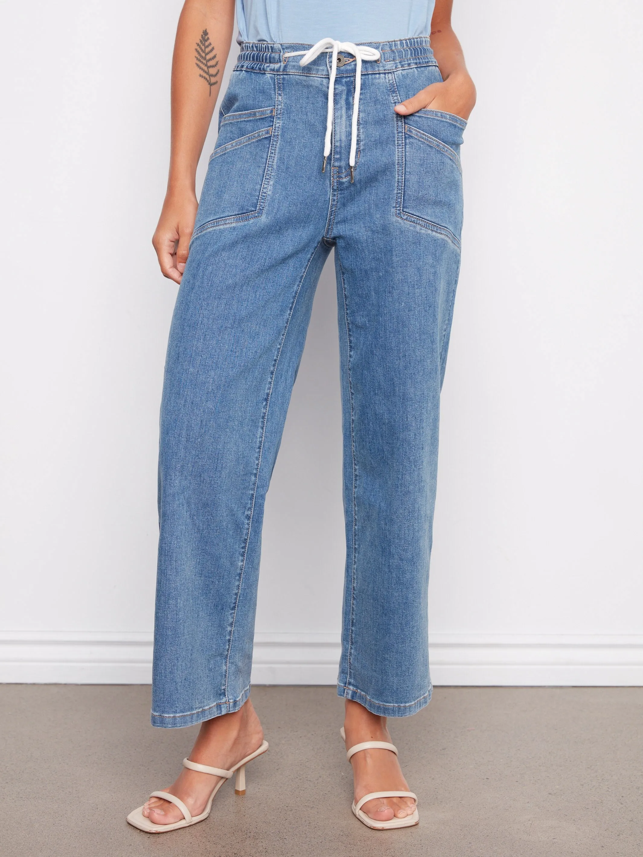 Drawstring Wide Leg Denim Pants - Vintage Blue sold by Charlie B product image thumbnail 2