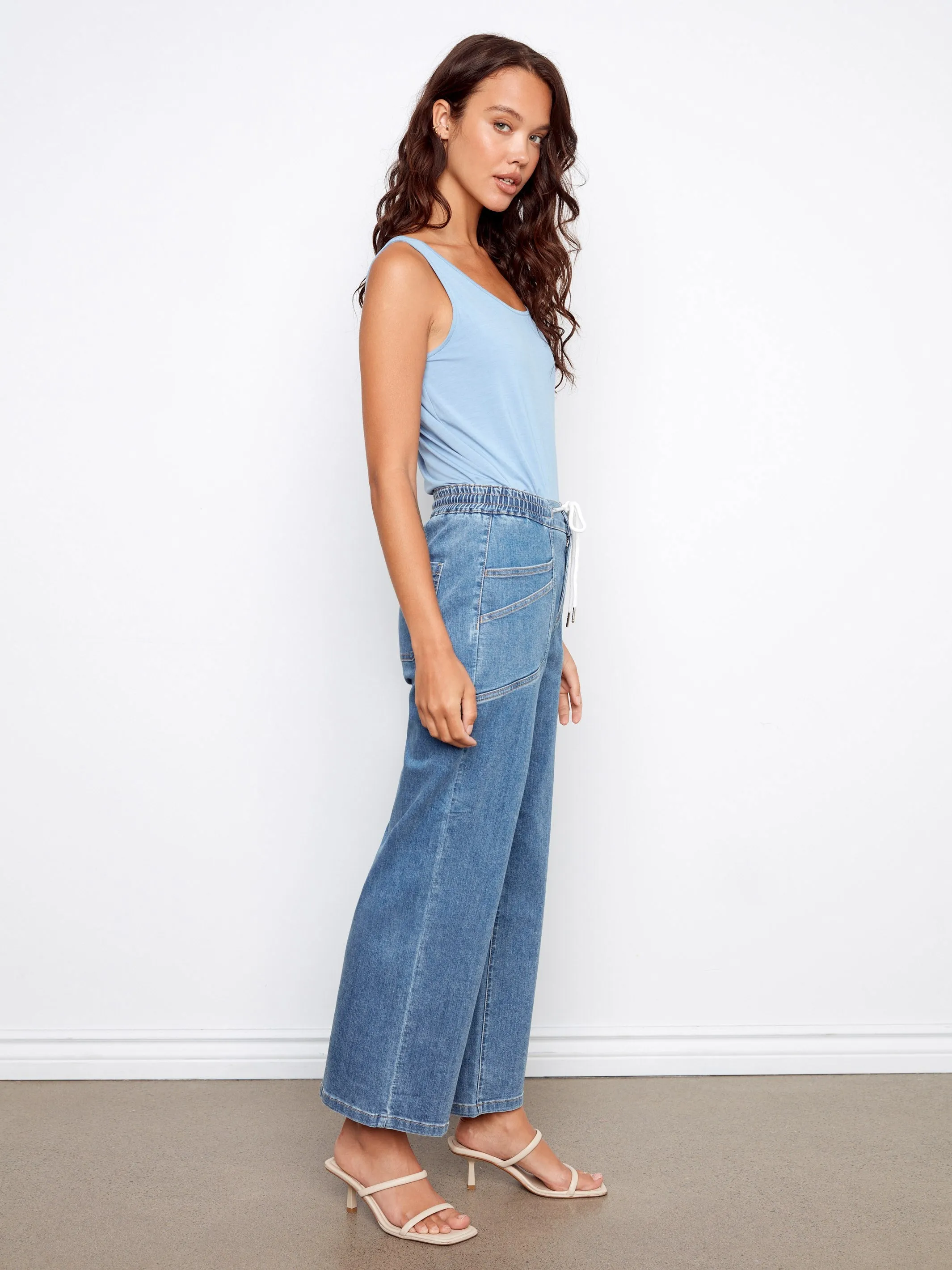 Drawstring Wide Leg Denim Pants - Vintage Blue sold by Charlie B product image thumbnail 3