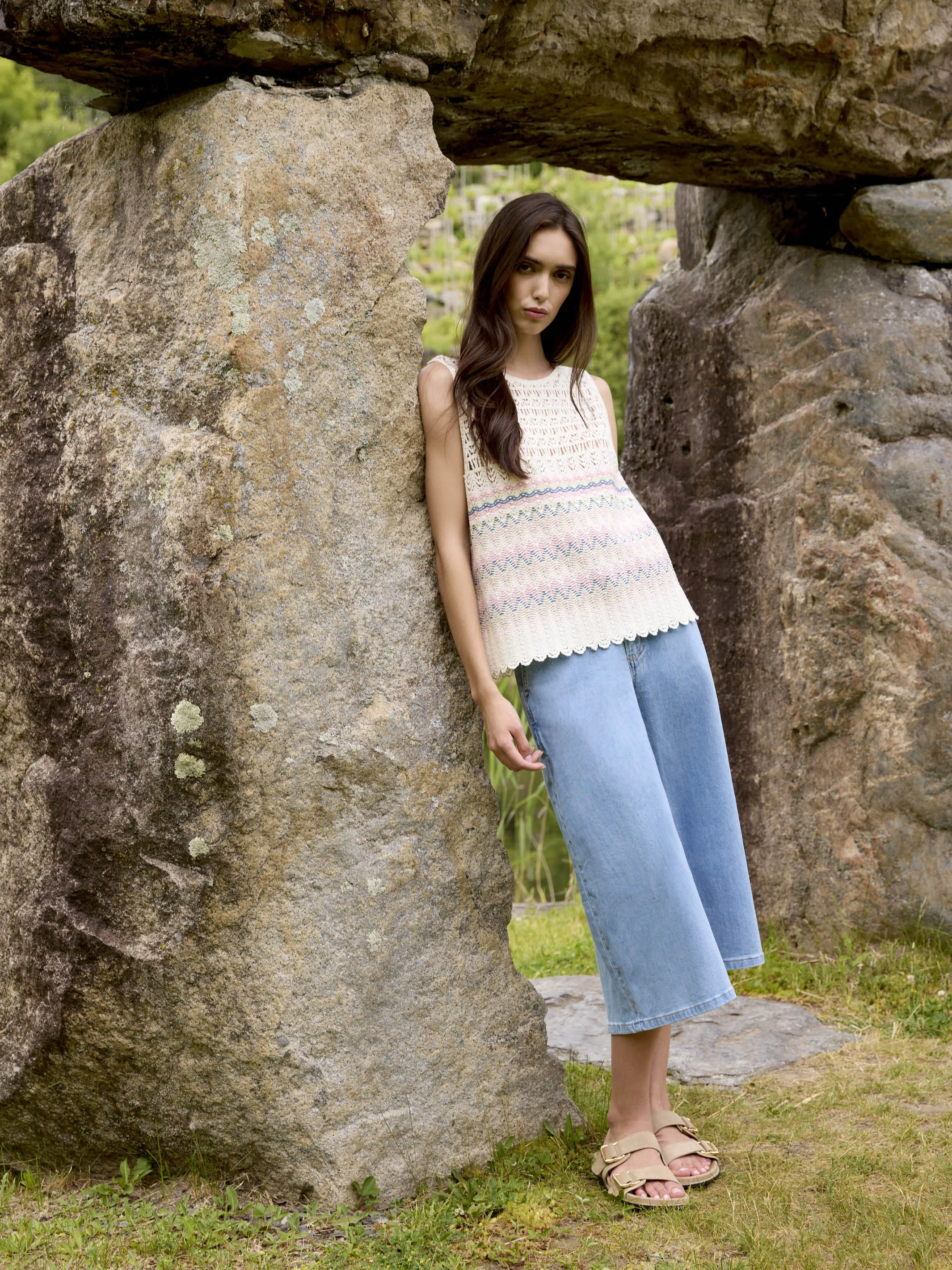 Striped Sleeveless Crochet Cotton Blend Top - Stripes sold by Charlie B product image thumbnail 5