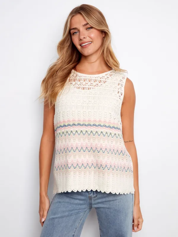 Striped Sleeveless Crochet Cotton Blend Top - Stripes made by Charlie B