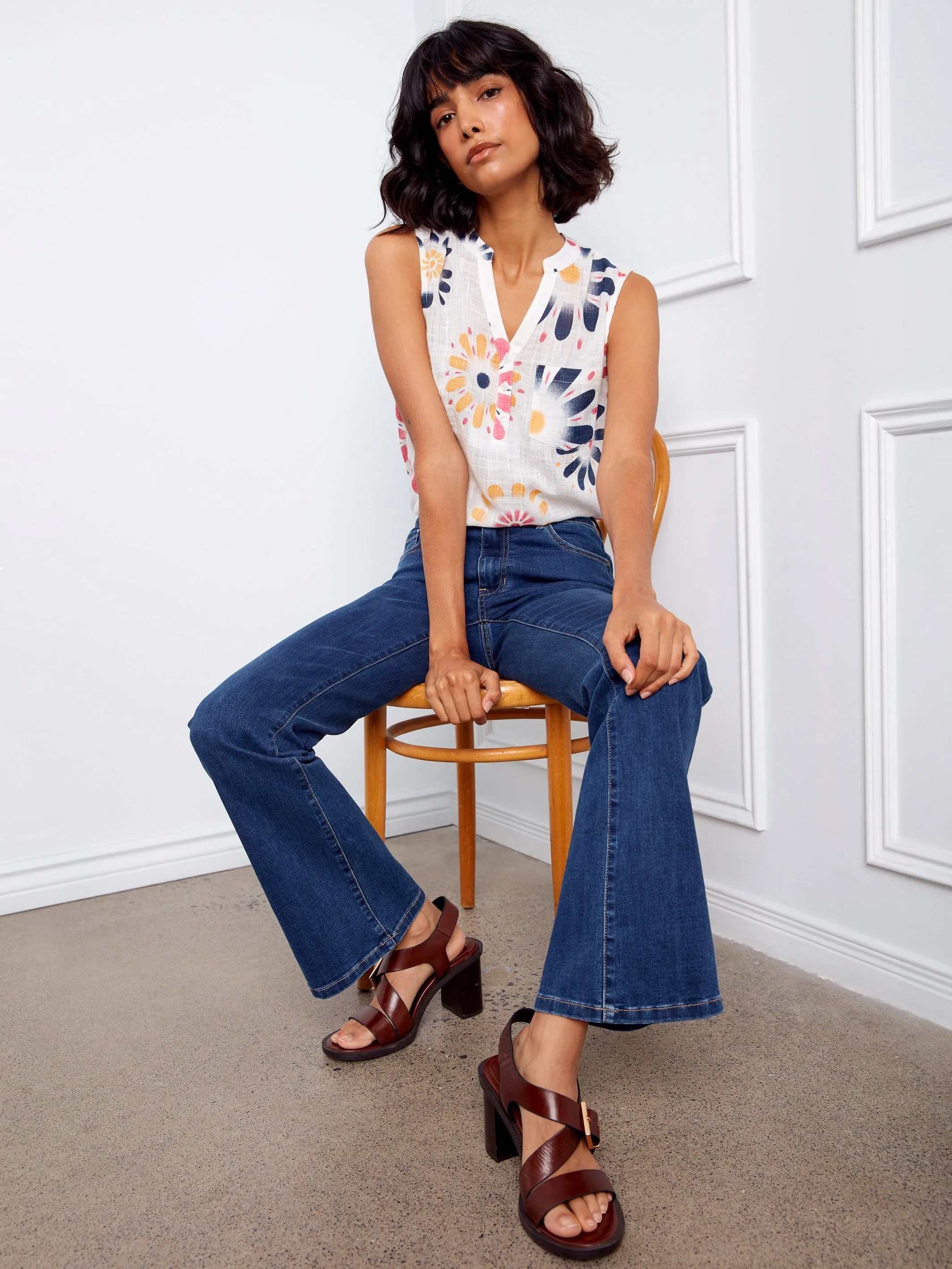 Printed Cotton Gauze Sleeveless Shirt - Daisies sold by Charlie B product image thumbnail 3