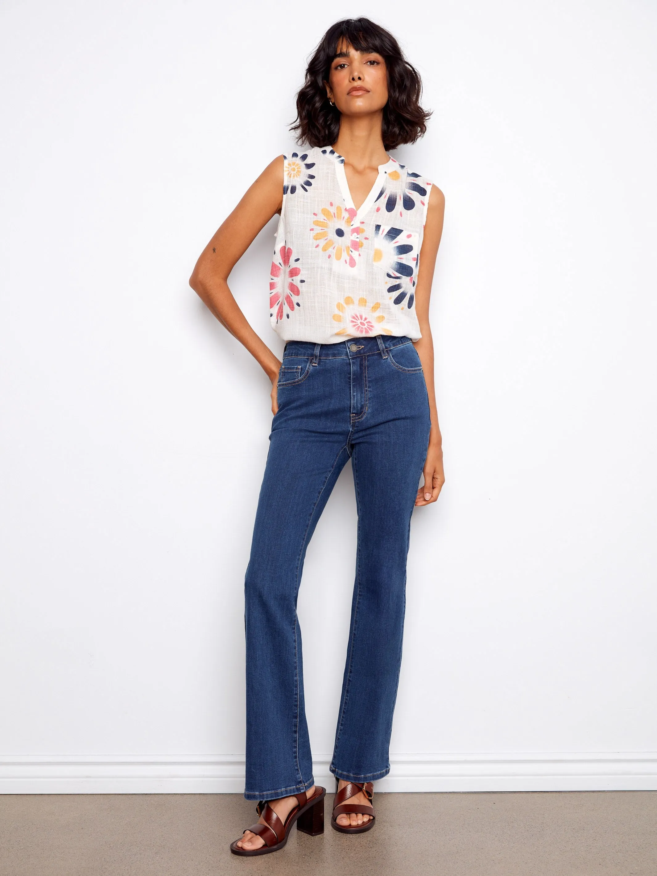 Printed Cotton Gauze Sleeveless Shirt - Daisies sold by Charlie B product image thumbnail 2