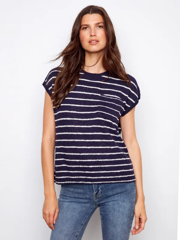 Striped Cap Sleeve Knit Top - Navy made by Charlie B