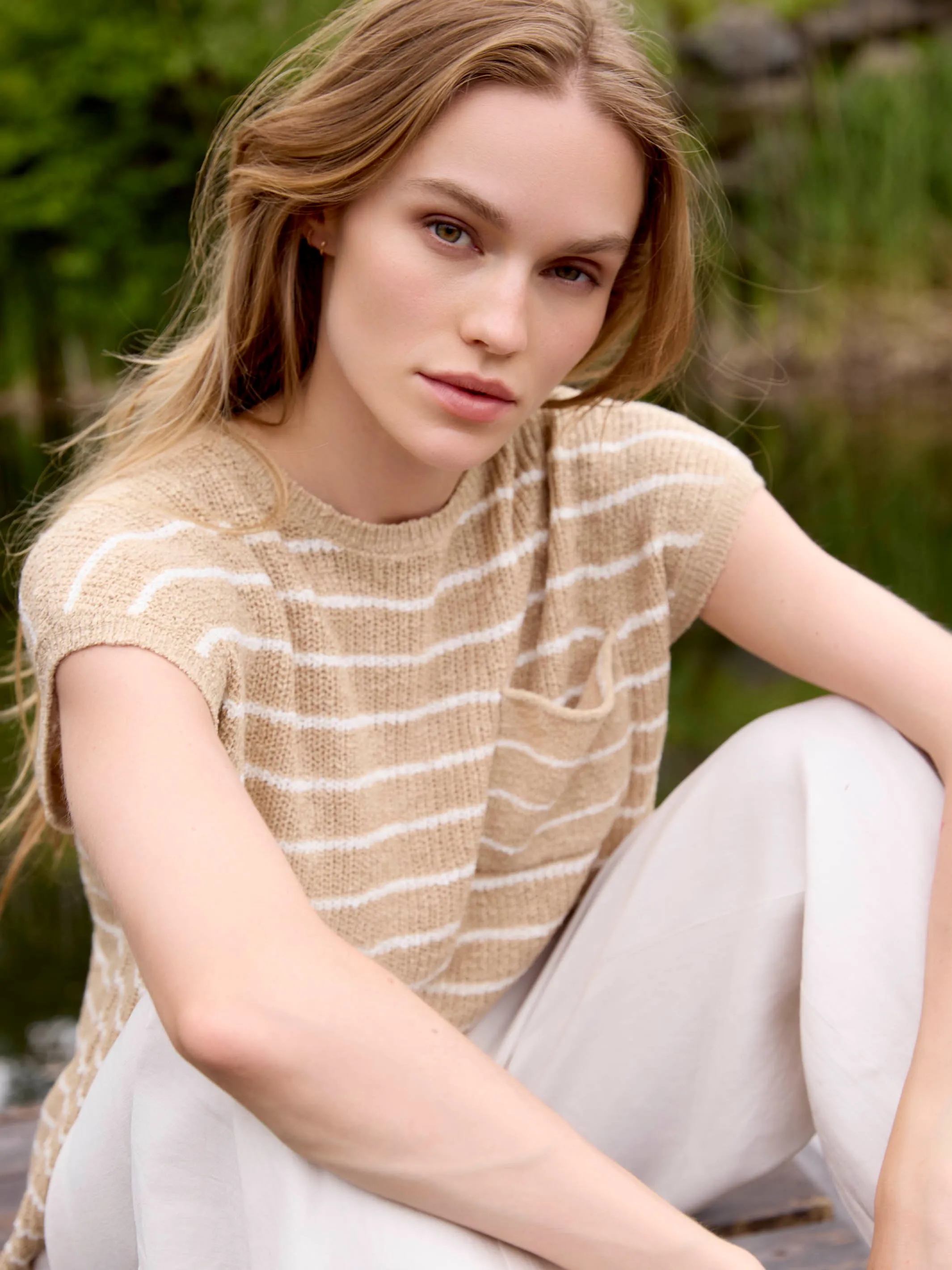 Striped Cap Sleeve Knit Top - Sand sold by Charlie B product image thumbnail 5