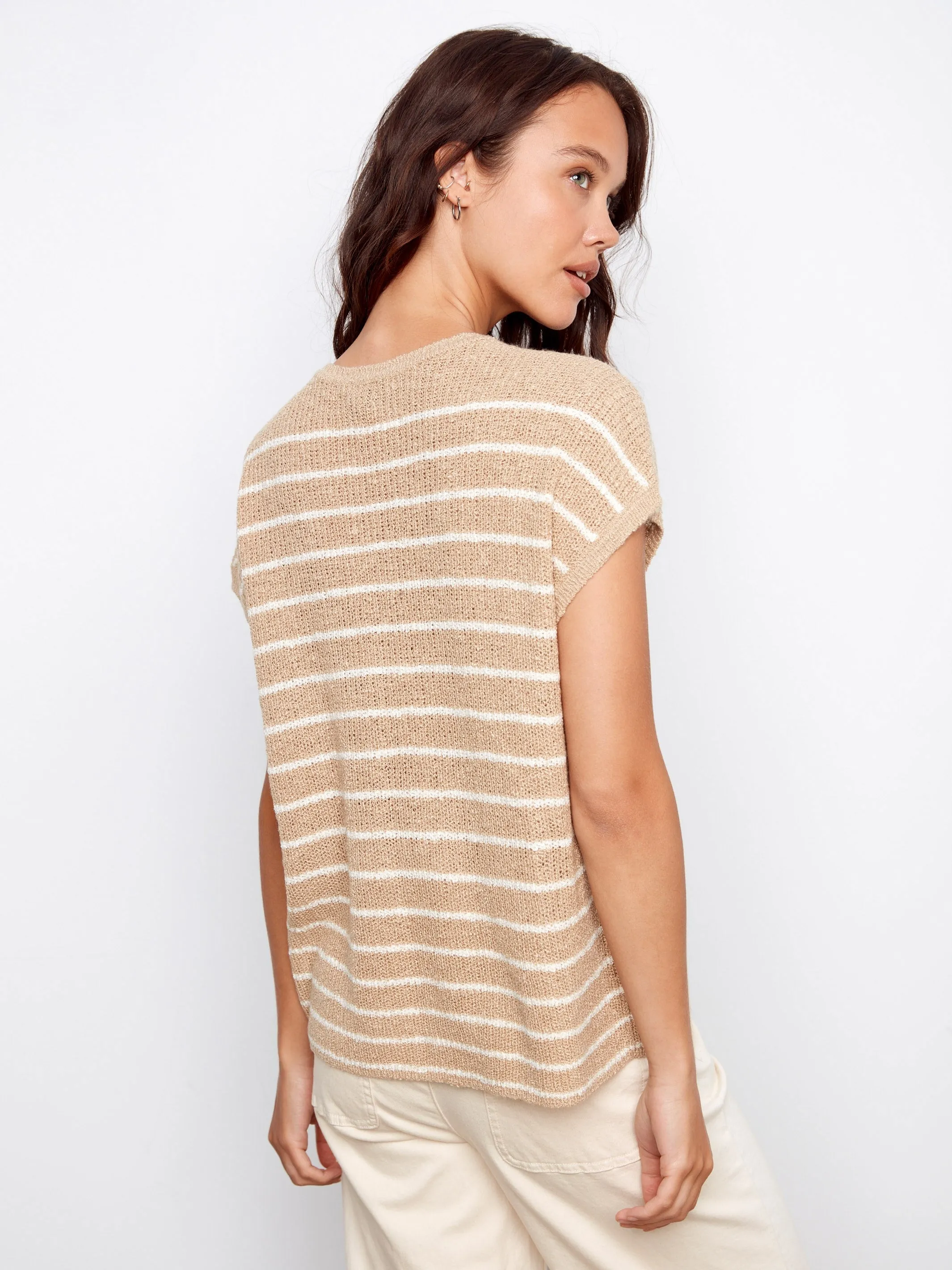 Striped Cap Sleeve Knit Top - Sand sold by Charlie B product image thumbnail 4
