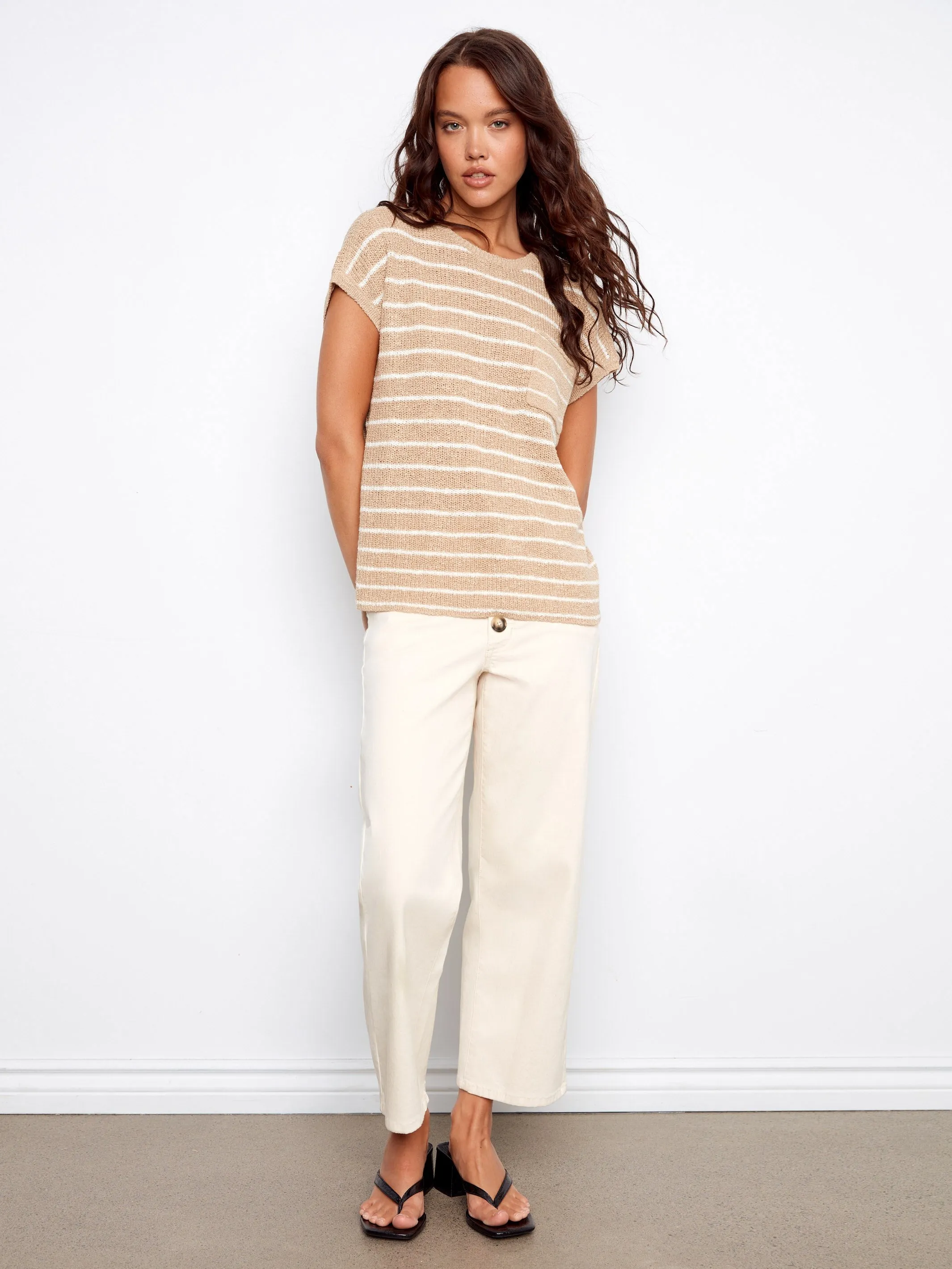 Striped Cap Sleeve Knit Top - Sand sold by Charlie B product image thumbnail 2