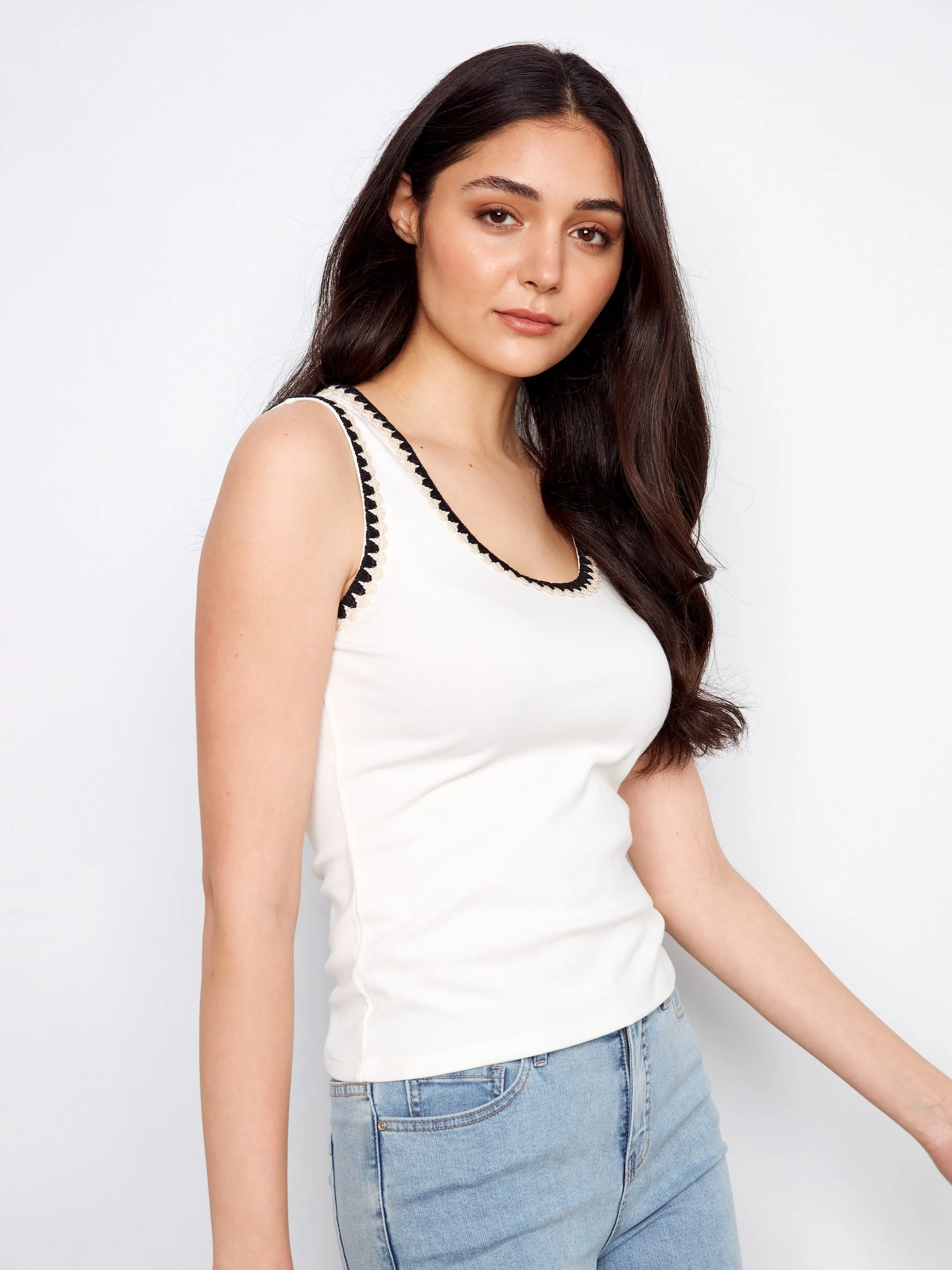 Knit Tank Top With Crochet Detail - Ecru sold by Charlie B product image thumbnail 3