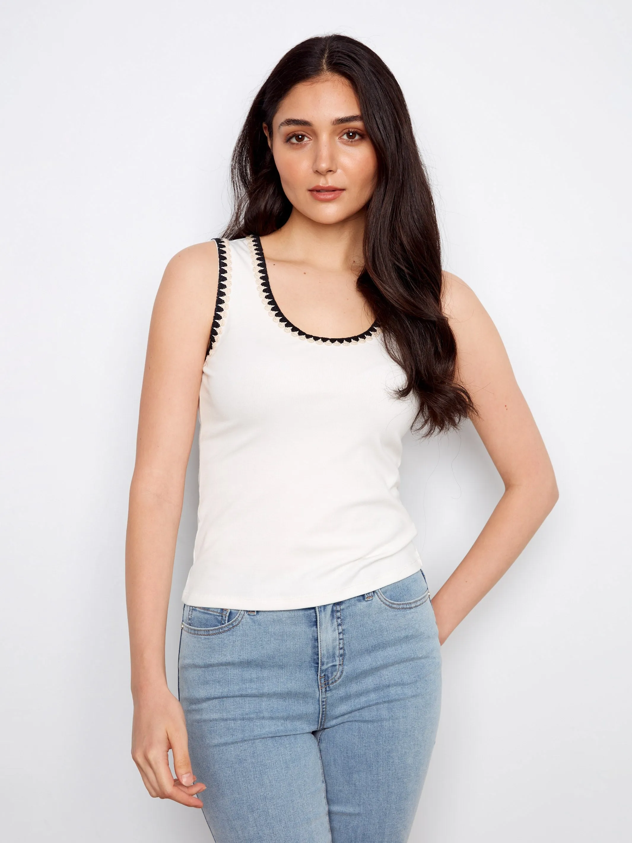 Knit Tank Top With Crochet Detail - Ecru sold by Charlie B